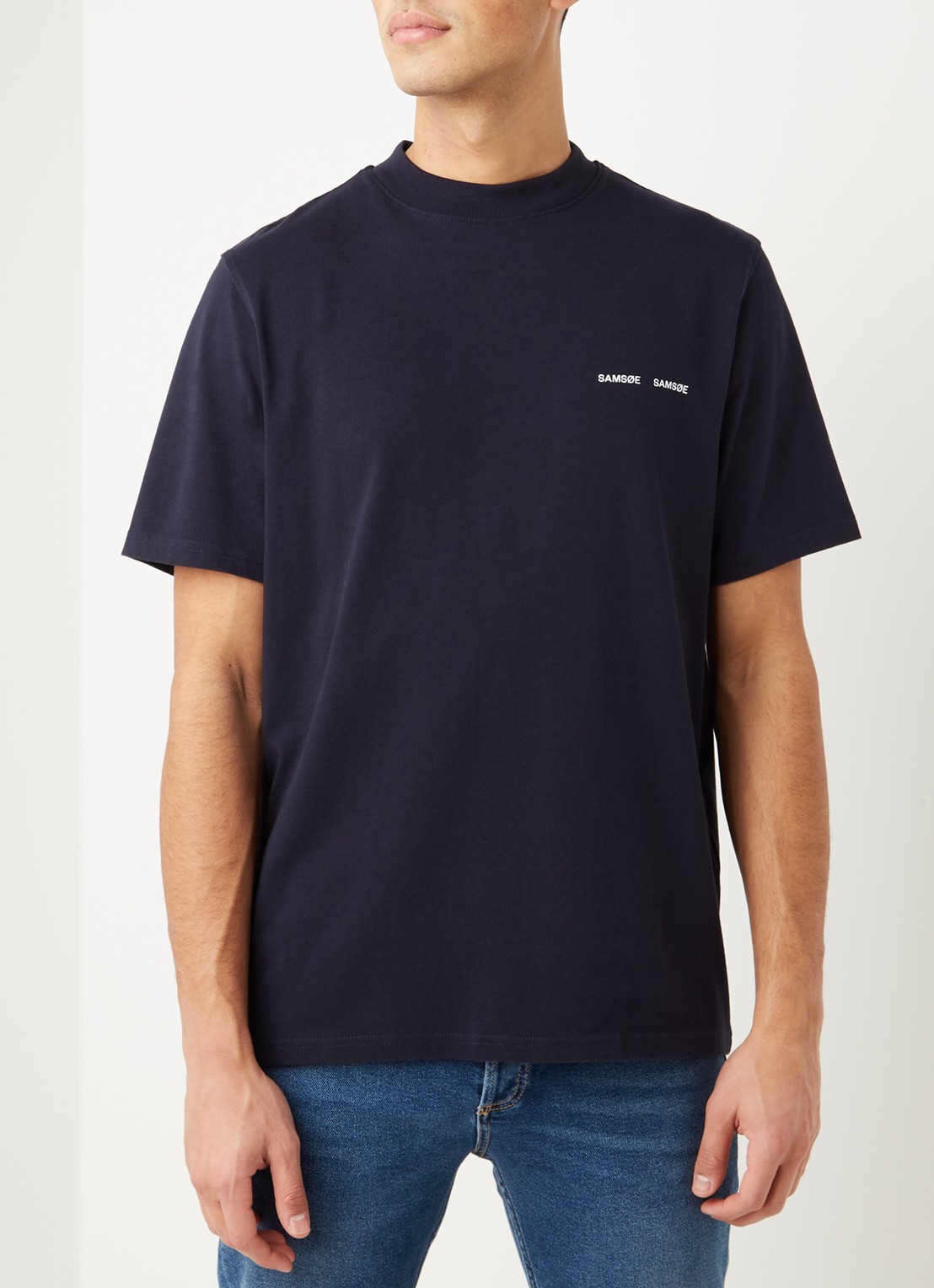 SAMSØE SAMSØE Norsbro T-shirt met logo - detail donkerblauw