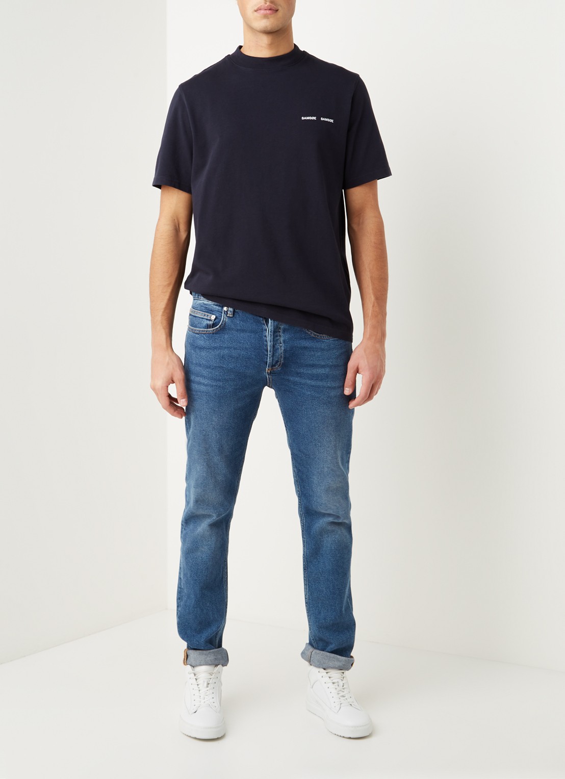 SAMSØE SAMSØE Norsbro T-shirt met logo - voorkant 4 donkerblauw