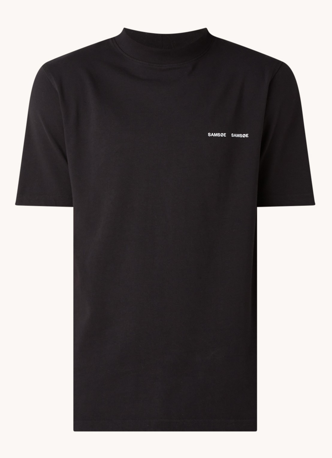 SAMSØE SAMSØE Norsbro T-shirt met opstaande kraag en logo - voorkant 3 zwart