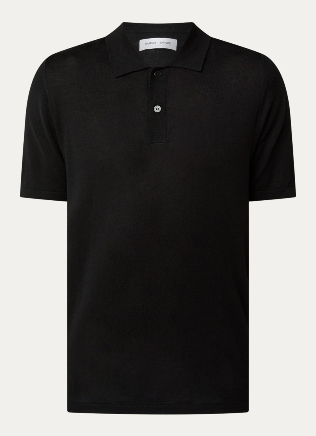 SAMSØE SAMSØE Rowan fijngebreide regular fit polo in merino wolblend - voorkant 3 zwart