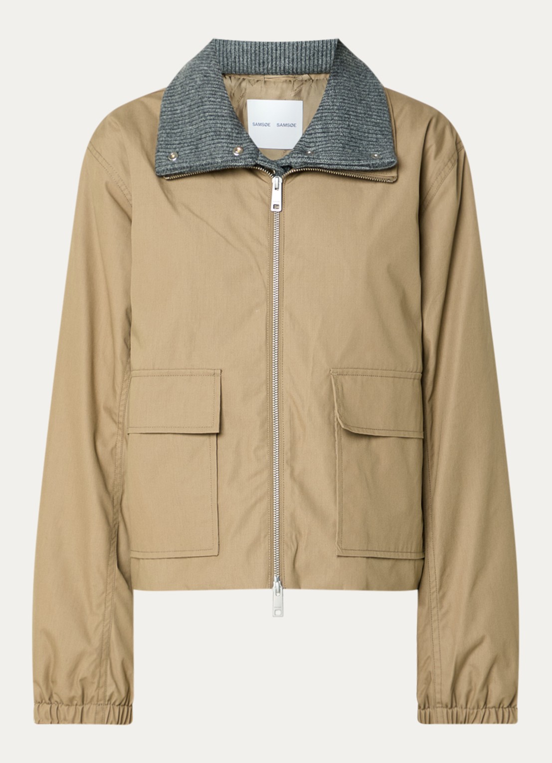 SAMSØE SAMSØE Sabianco jack met afneembare kraag en klepzakken - voorkant 2 beige