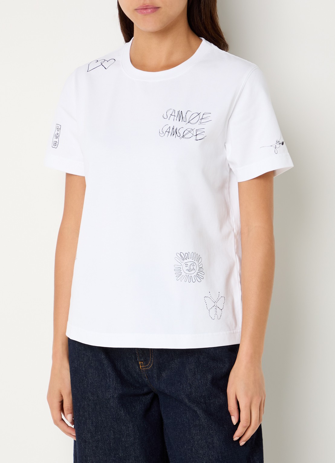 SAMSØE SAMSØE Sacamino T-shirt met logo- en backprint - detail wit