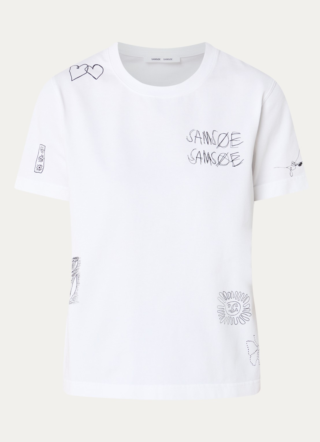 SAMSØE SAMSØE Sacamino T-shirt met logo- en backprint - voorkant 2 wit