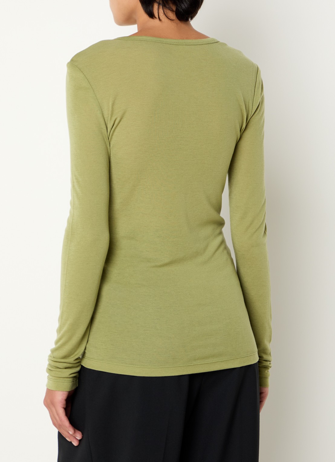 SAMSØE SAMSØE Sadou longsleeve in wolblend met ronde hals - achterkant 4 mosgroen