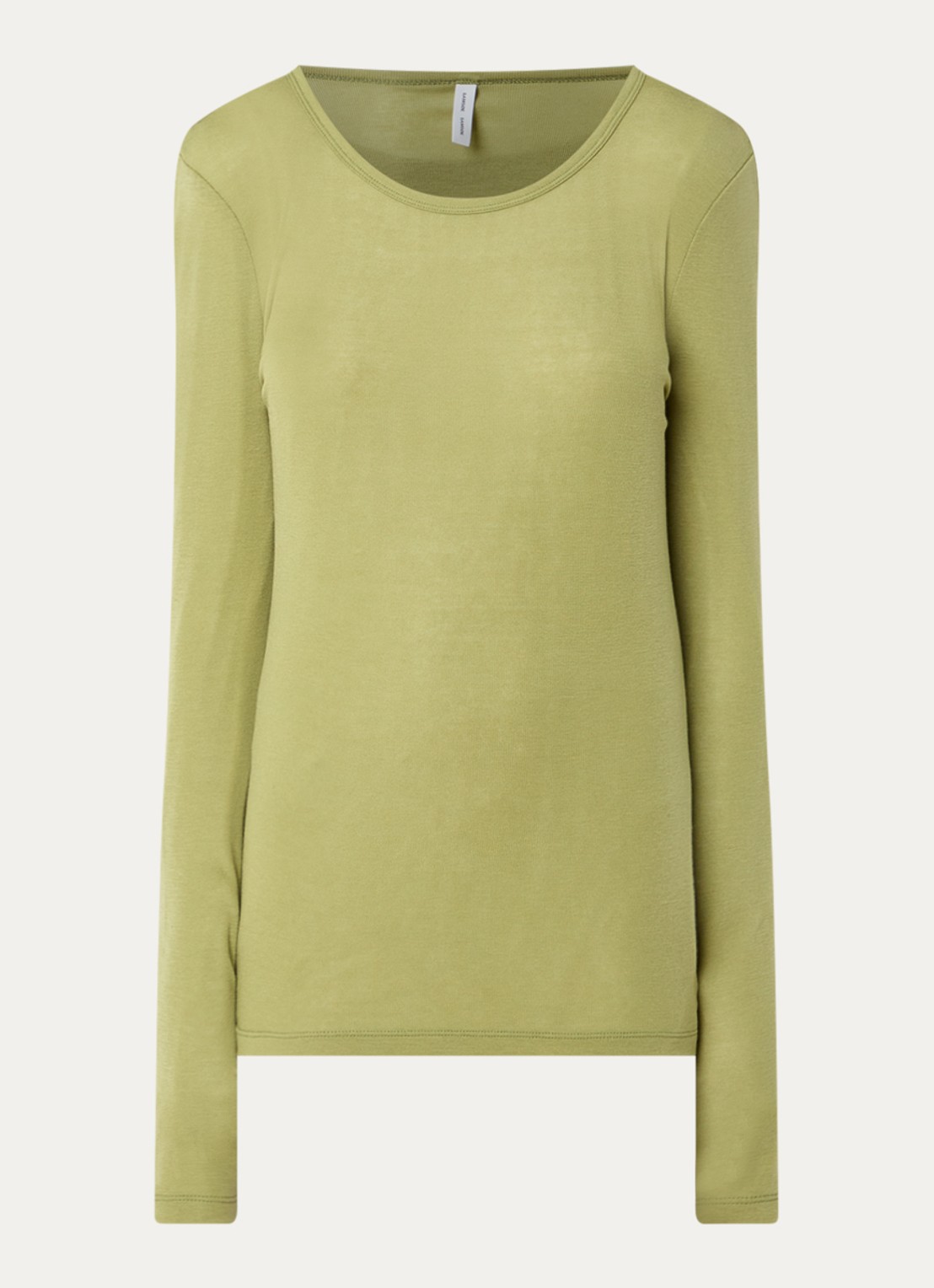 SAMSØE SAMSØE Sadou longsleeve in wolblend met ronde hals - voorkant 2 mosgroen