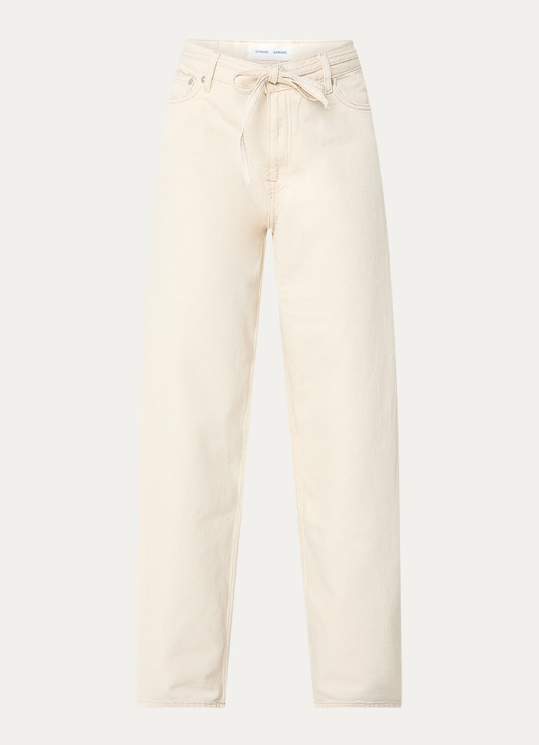 SAMSØE SAMSØE Saharper high waist loose fit jeans met strikceintuur - voorkant creme