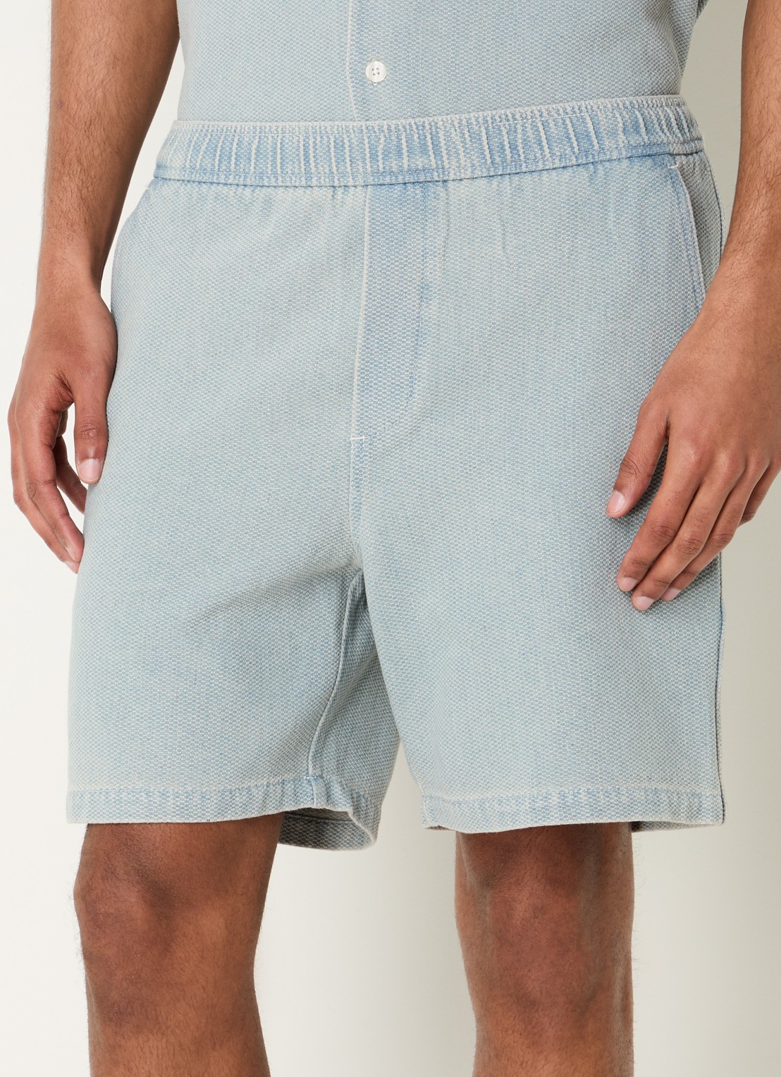 SAMSØE SAMSØE Sajabari loose fit korte broek met structuur - detail 4 blauwgrijs