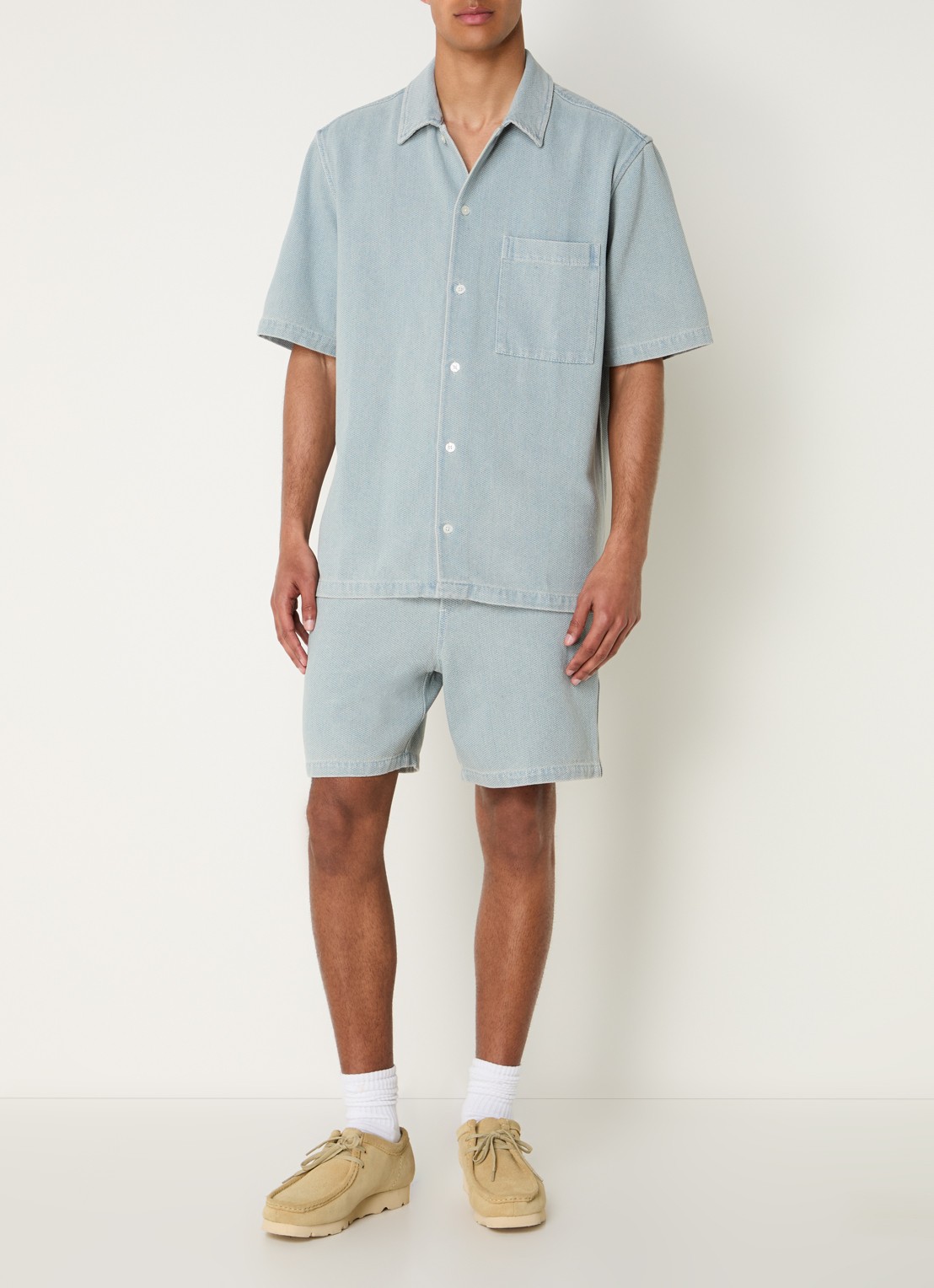 SAMSØE SAMSØE Sajabari loose fit korte broek met structuur - voorkant 2 blauwgrijs