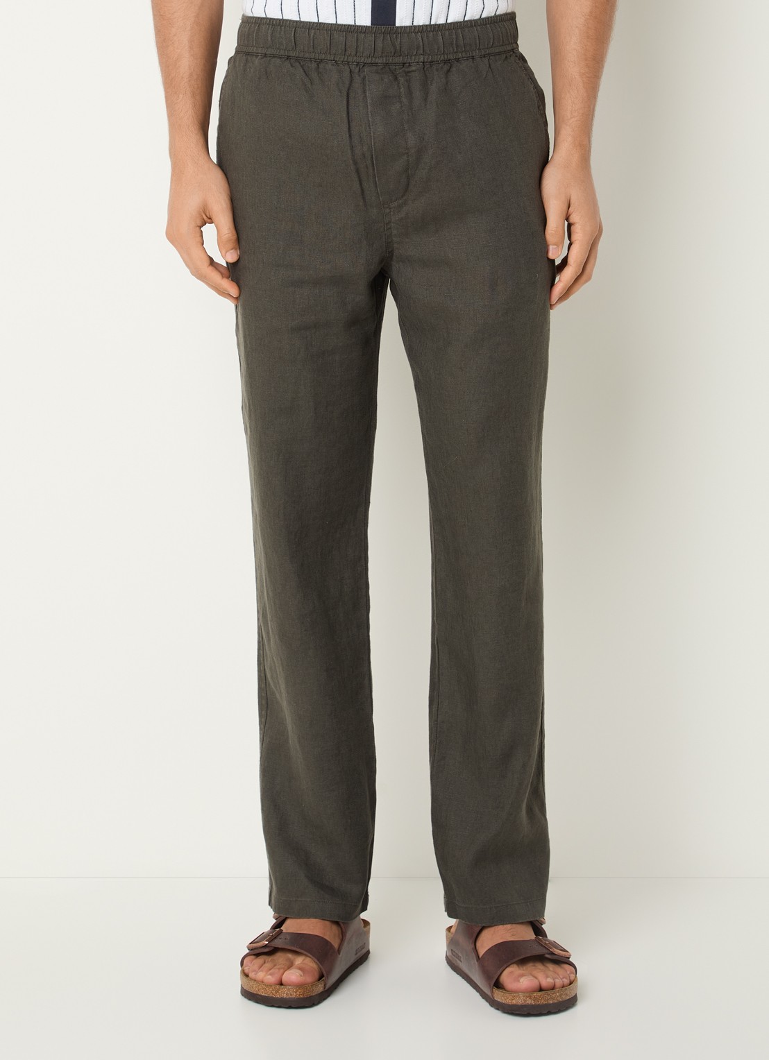 SAMSØE SAMSØE Sajabari straight fit broek van linnen met steekzakken - detail antraciet