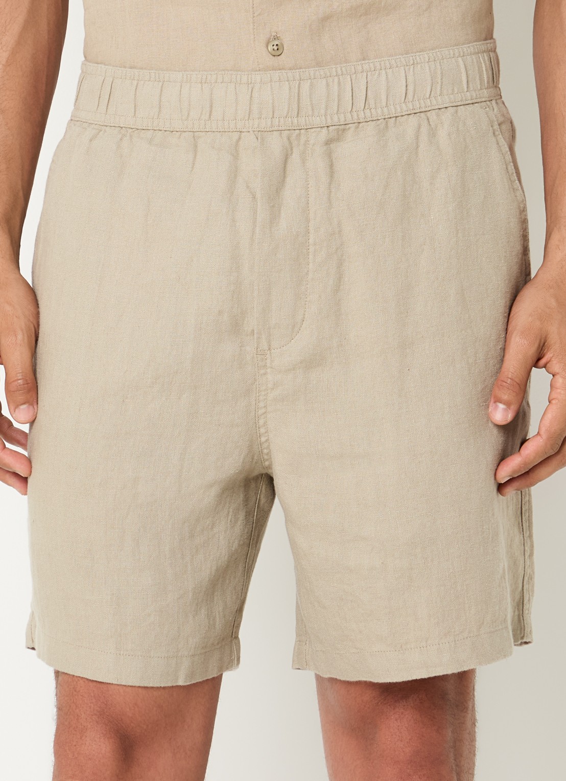 SAMSØE SAMSØE Sajabari straight fit korte broek van linnen - detail beige