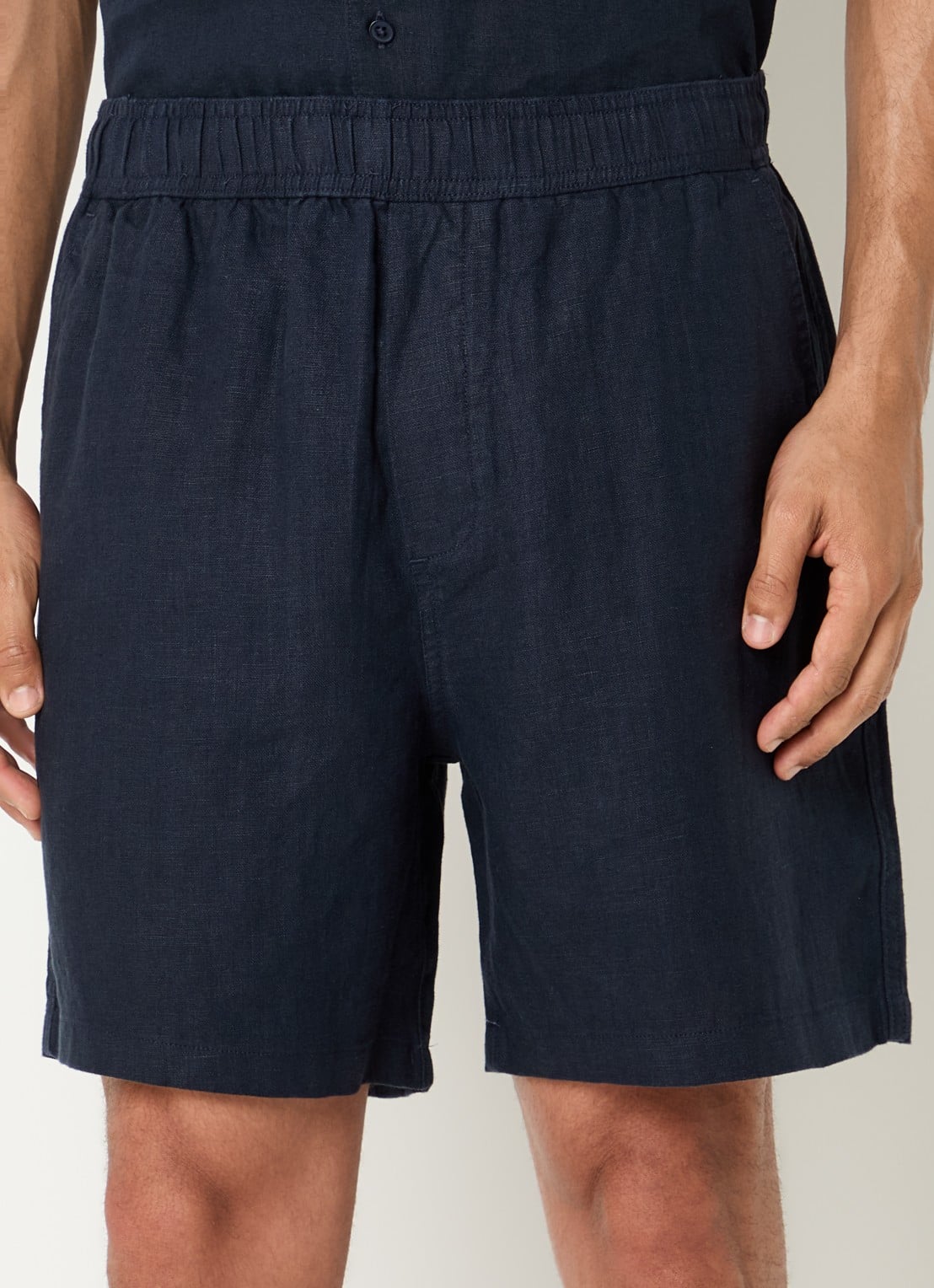 SAMSØE SAMSØE Sajabari straight fit korte broek van linnen - detail donkerblauw