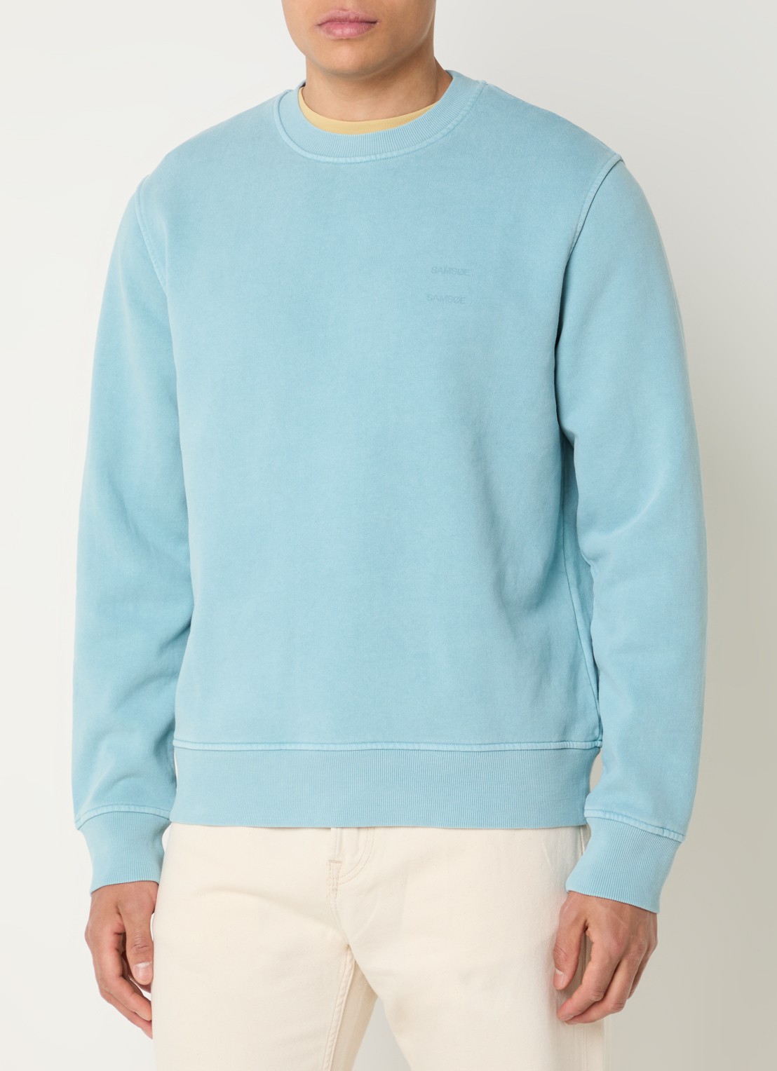 SAMSØE SAMSØE Sajoel sweater met logo - detail blauwgrijs