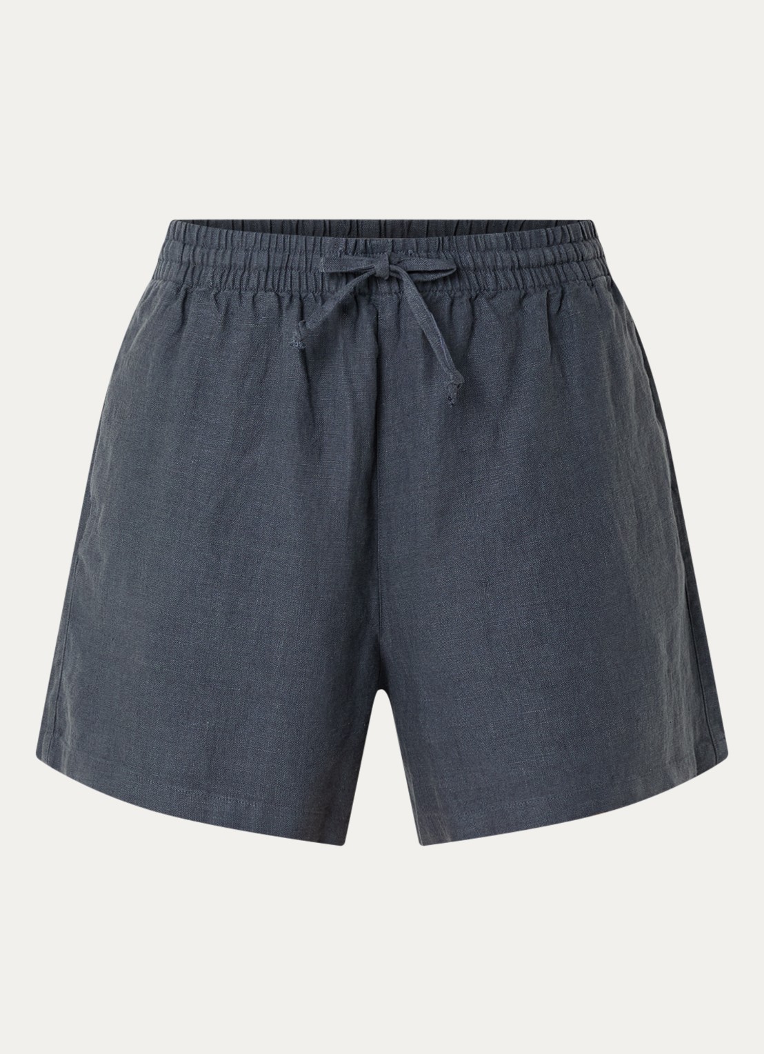 SAMSØE SAMSØE Samaren high waist straight fit korte broek van linnen met steekzakken - voorkant 3 blauw