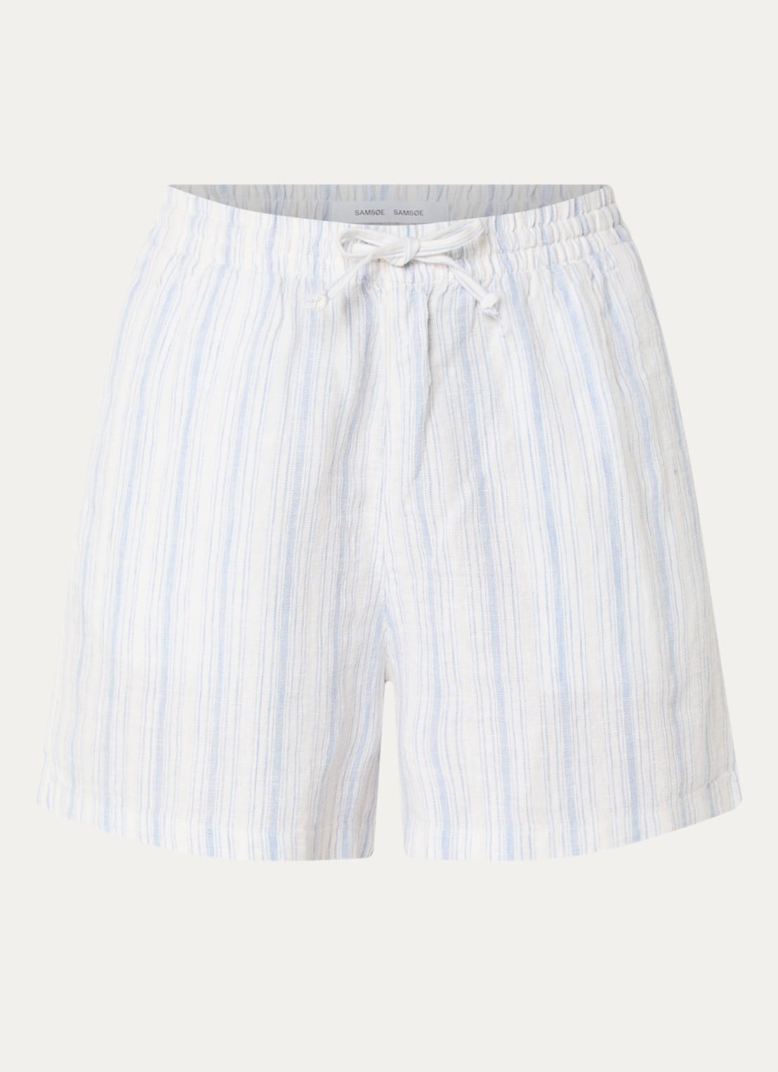 SAMSØE SAMSØE Samaren high waist straight fit korte broek van linnen met streepprint - voorkant blauw