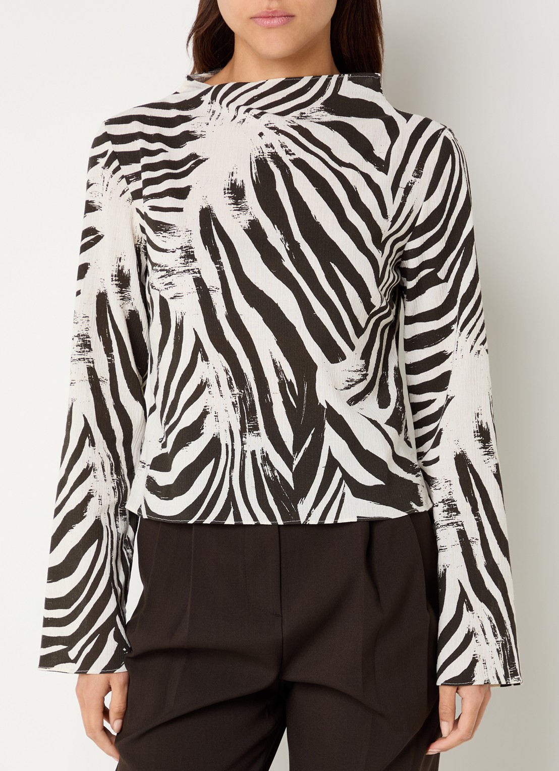 SAMSØE SAMSØE Samiller top in linnenblend met zebraprint - detail gebroken wit