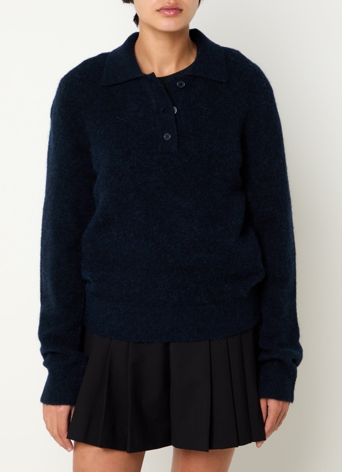 SAMSØE SAMSØE Sanoura grofgebreide polo in wolblend - detail donkerblauw