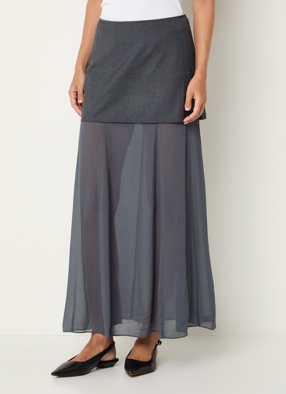 SAMSØE SAMSØE Sarima semi-transparante maxi rok  - detail donkergrijs