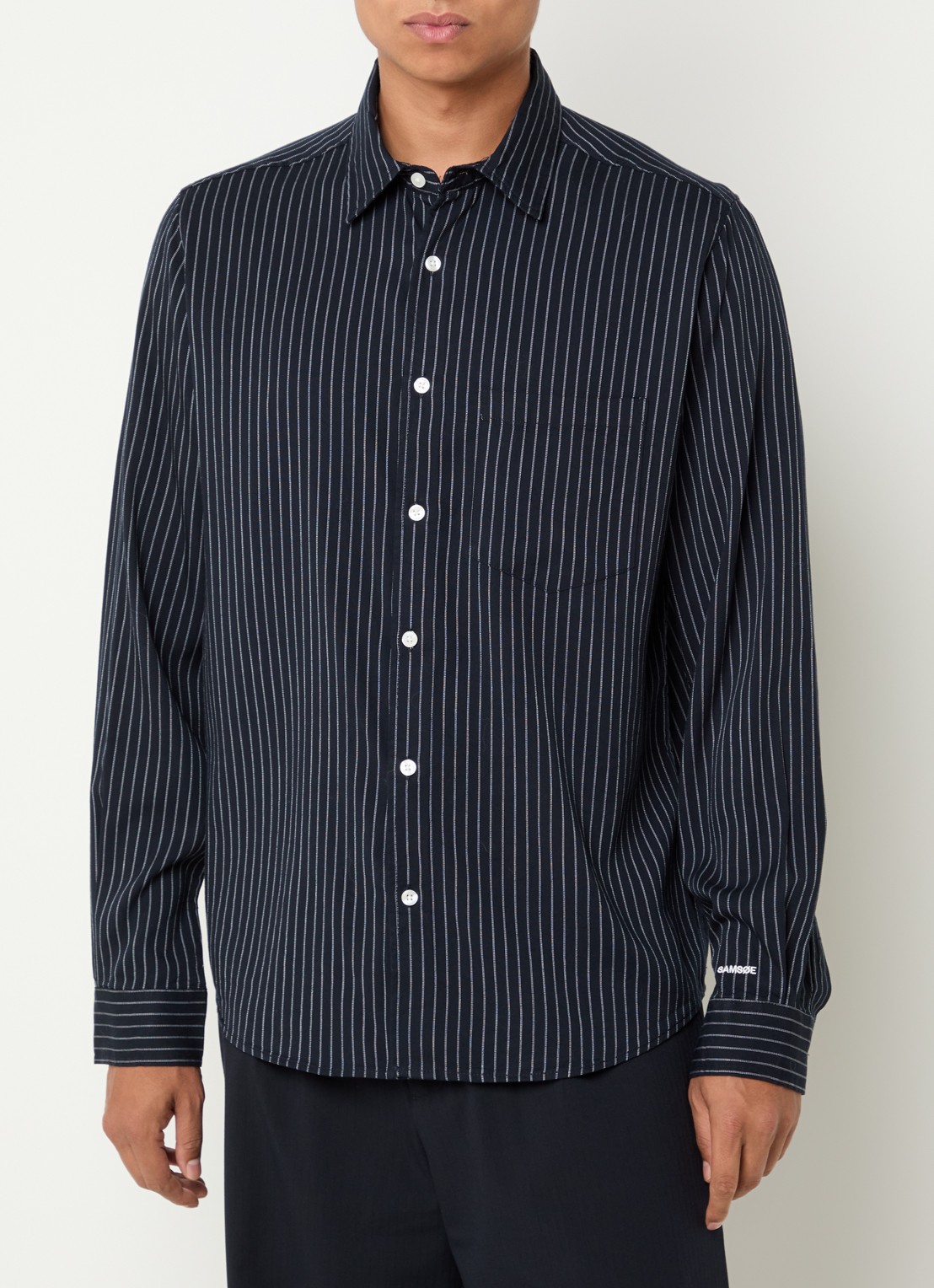 SAMSØE SAMSØE Saryan regular fit overhemd met streepprint - detail donkerblauw