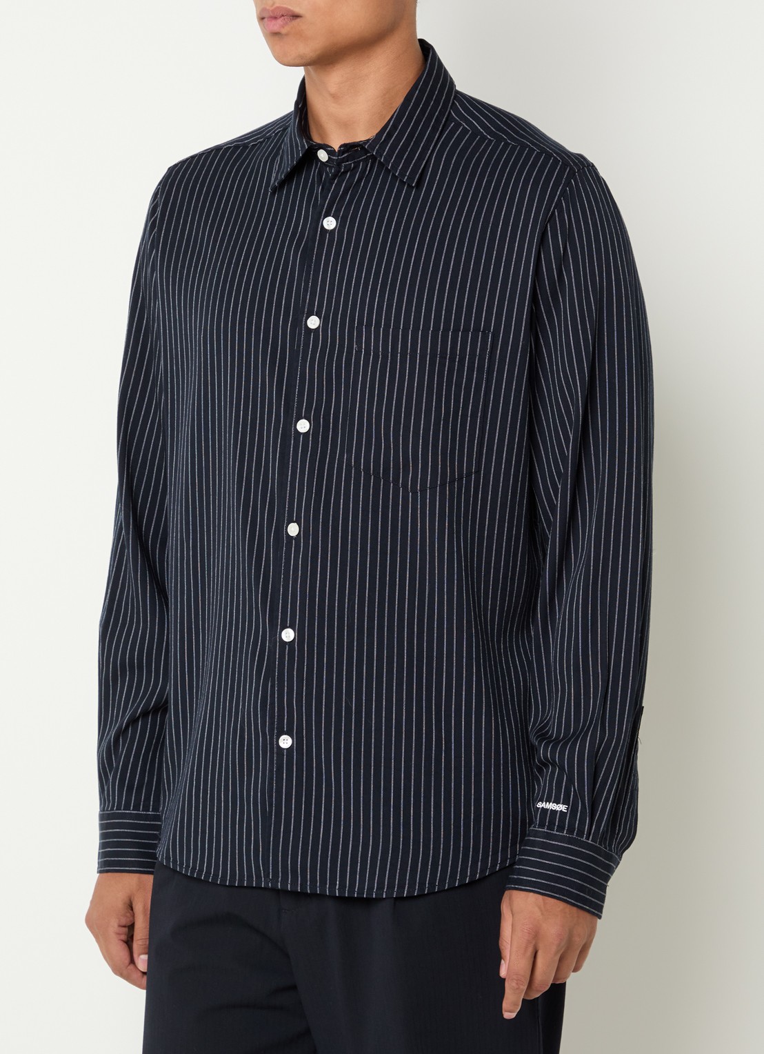 SAMSØE SAMSØE Saryan regular fit overhemd met streepprint - detail donkerblauw