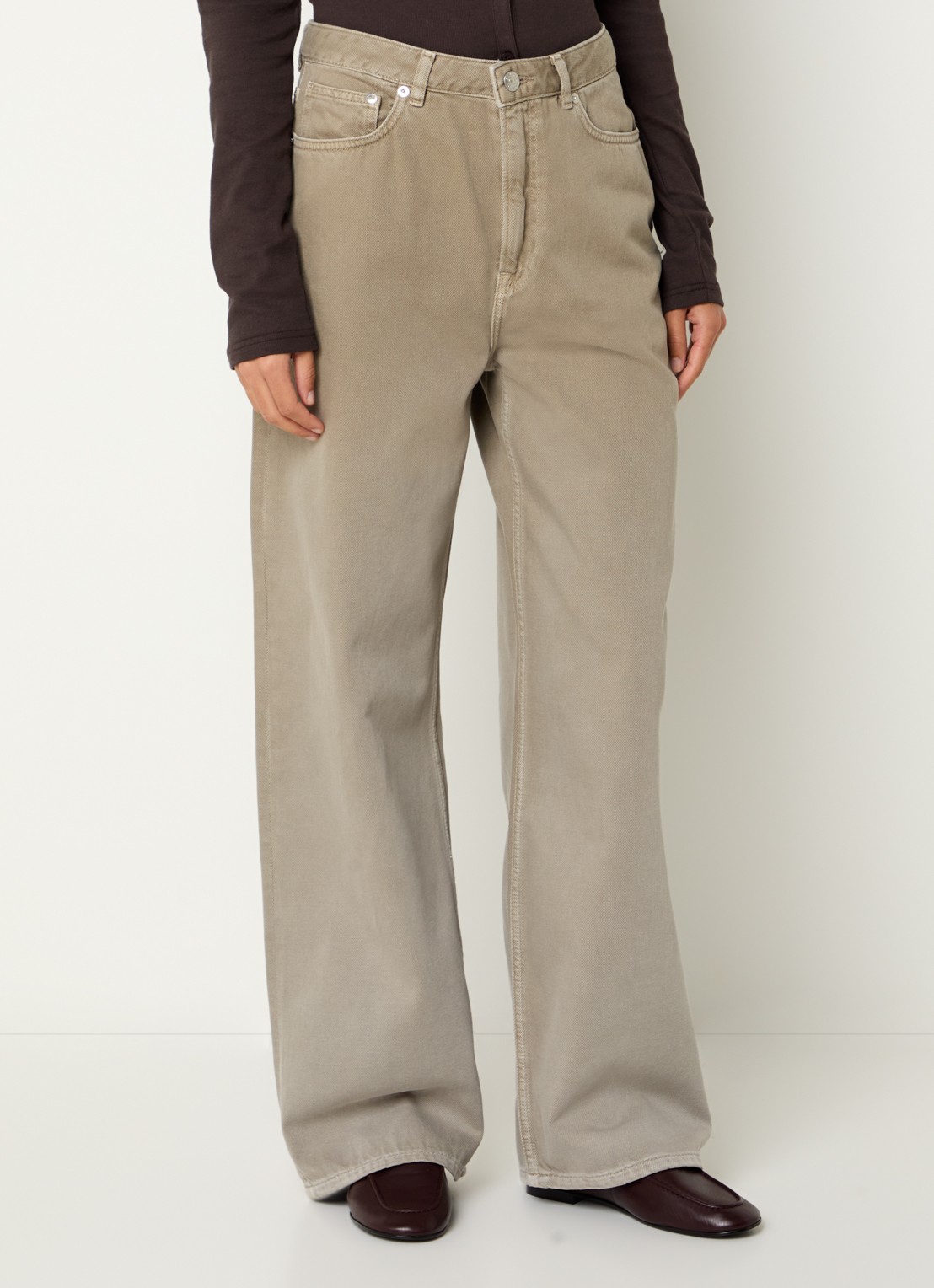 SAMSØE SAMSØE Sashelly wide fit jeans met gekleurde wassing en steekzakken - detail khaki
