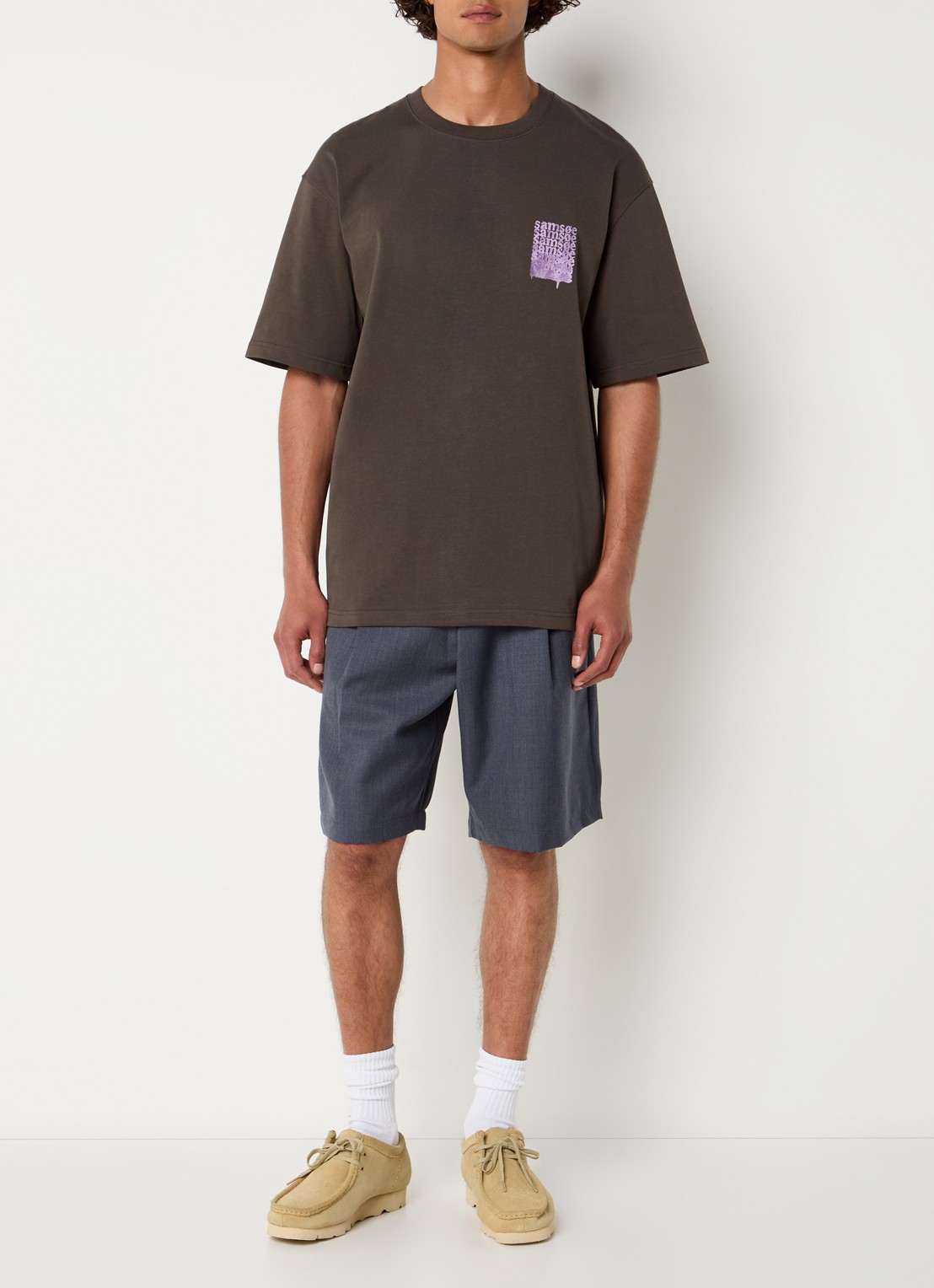 SAMSØE SAMSØE Sasteven T-shirt met front- en backprint - voorkant 4 bruin