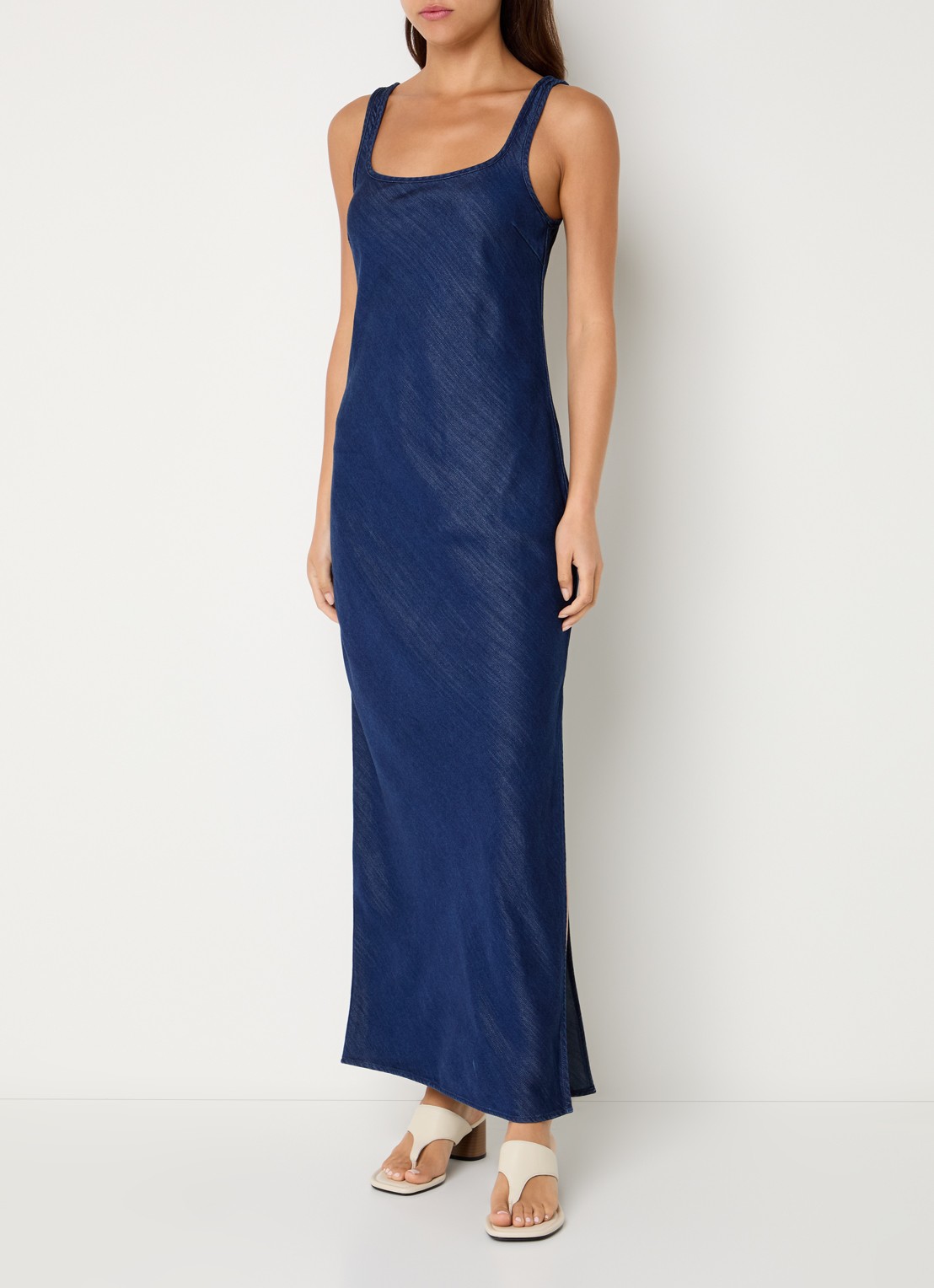SAMSØE SAMSØE Sasunna maxi jurk van chambray met split - detail 4 indigo