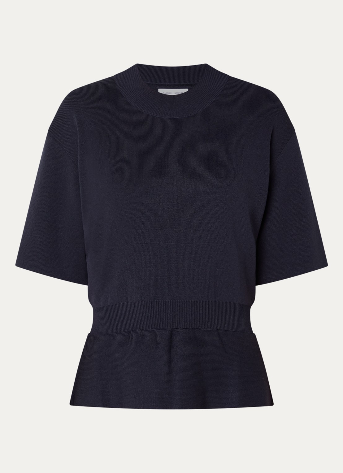 SAMSØE SAMSØE Satatiana fijngebreide top met peplum - voorkant donkerblauw