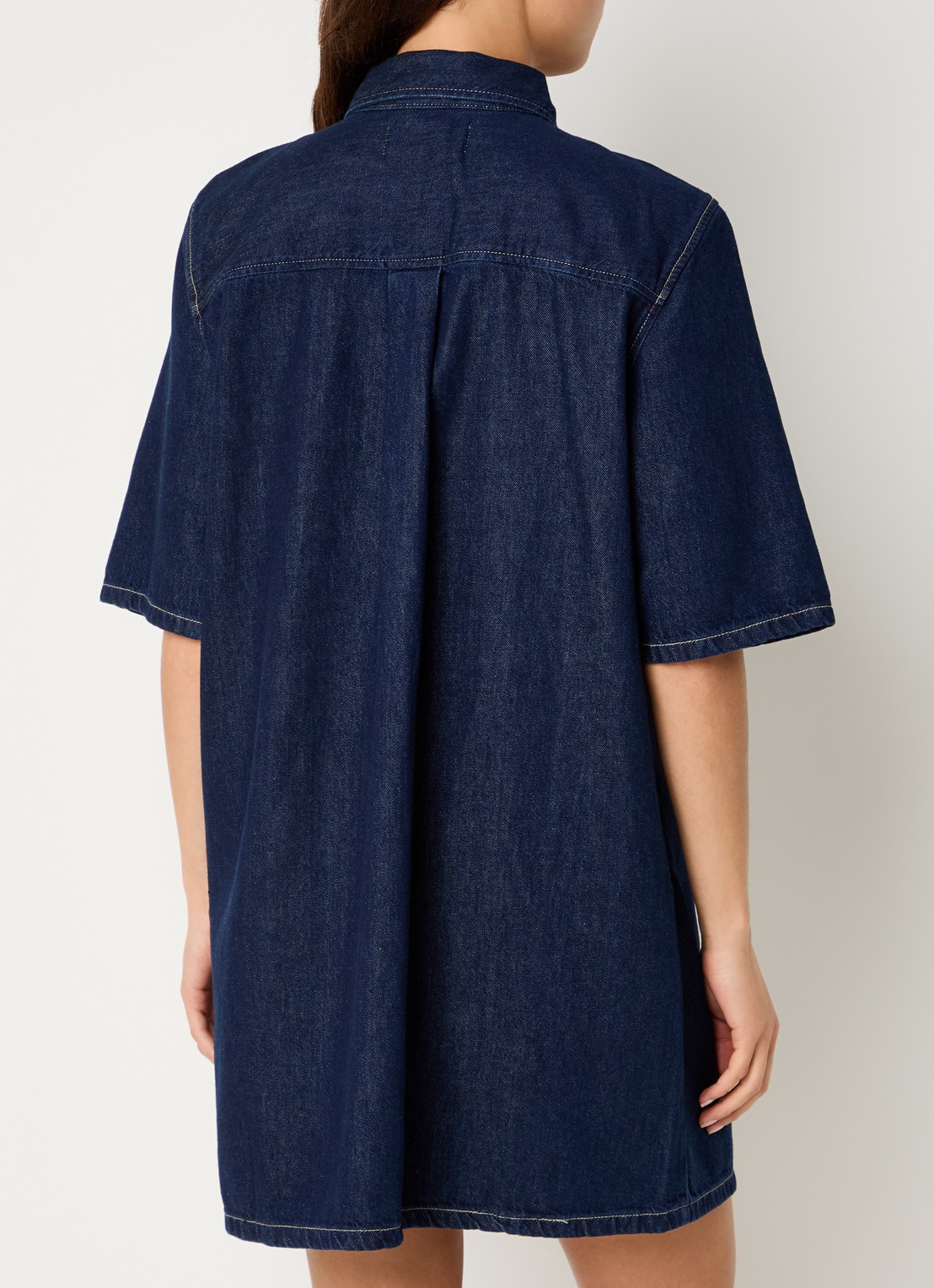 SAMSØE SAMSØE Satilly mini denim blousejurk met borstzakken - achterkant 2 indigo