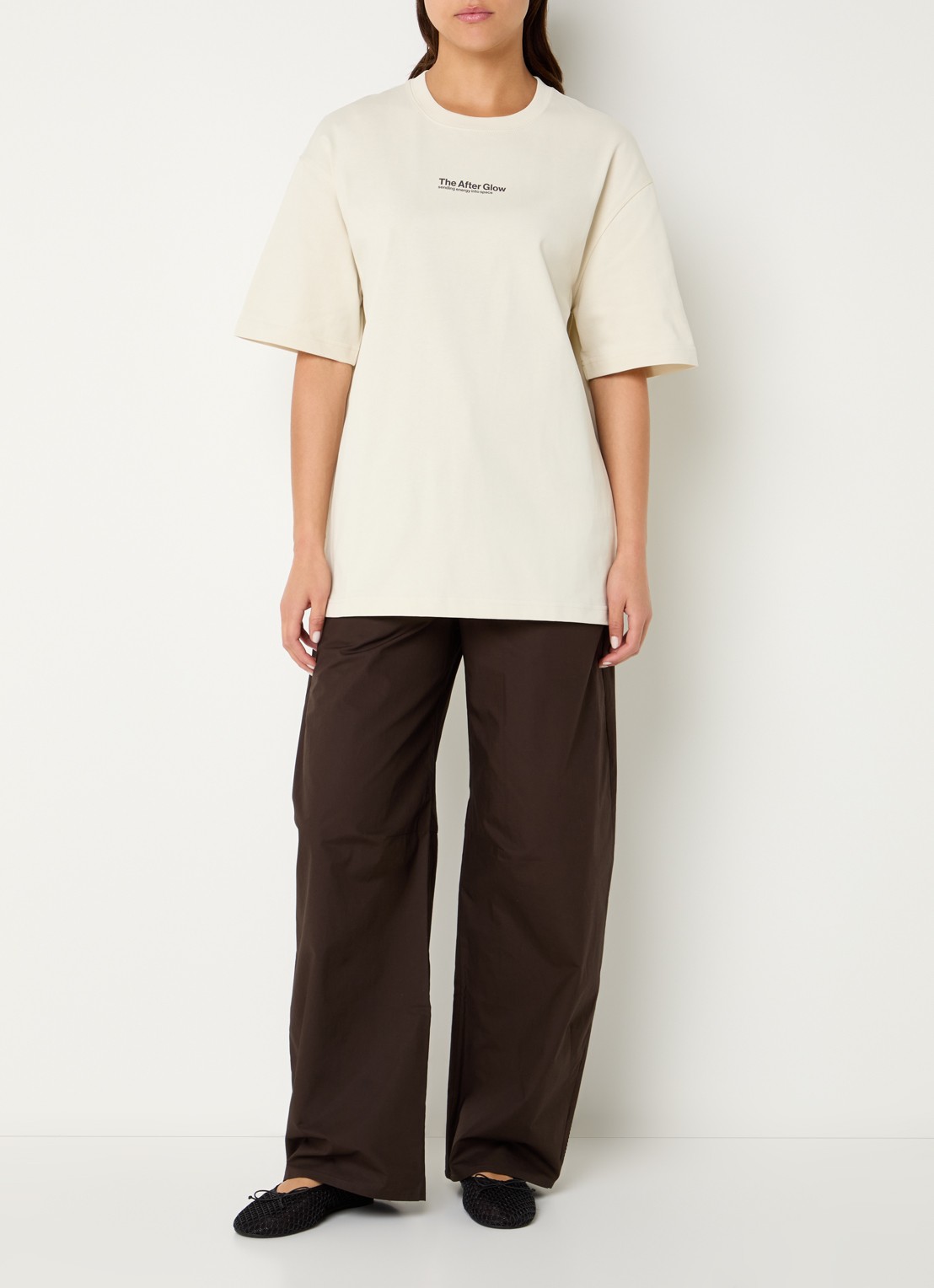 SAMSØE SAMSØE Sauni T-shirt met front- en backprint - voorkant 3 vanillegeel
