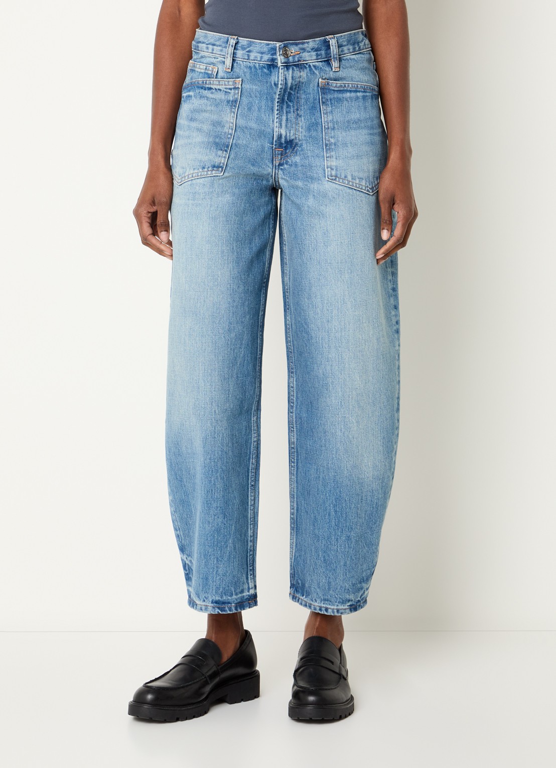 SAMSØE SAMSØE Saveyra high waist tapered jeans met medium wassing - detail 4 indigo