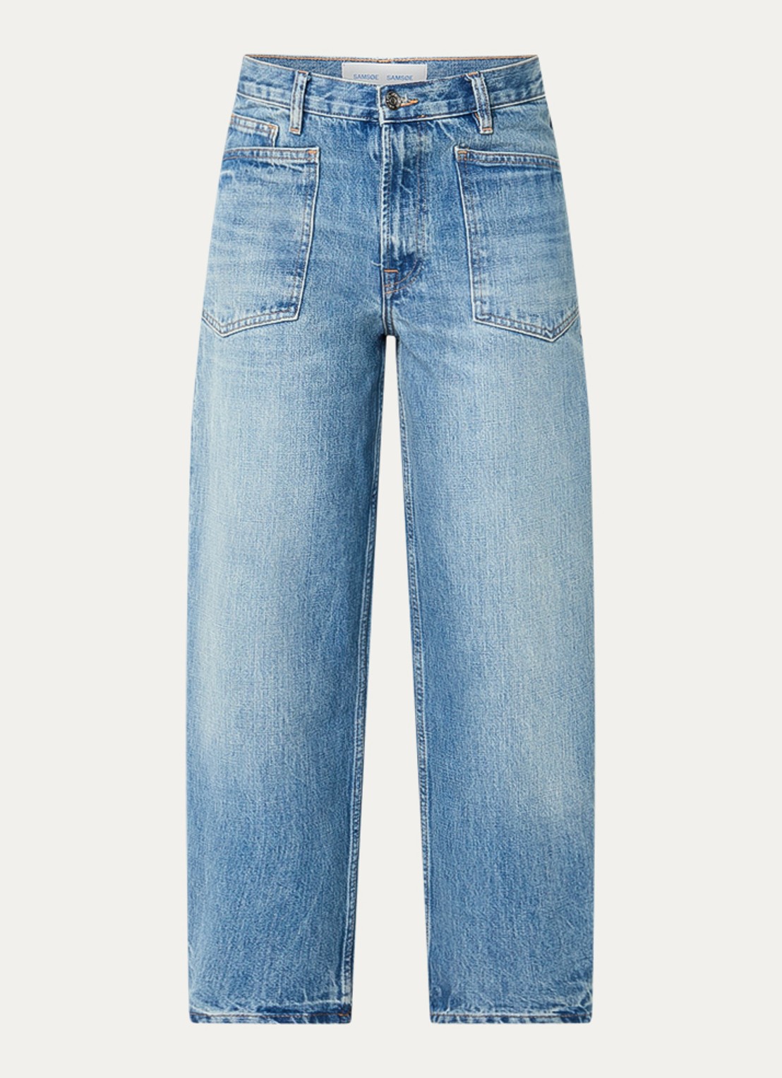 SAMSØE SAMSØE Saveyra high waist tapered jeans met medium wassing - voorkant indigo