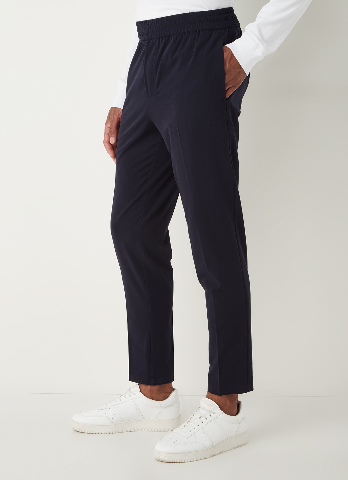 SAMSØE SAMSØE Smithy tapered fit cropped pantalon met persplooi - detail 4 donkerblauw