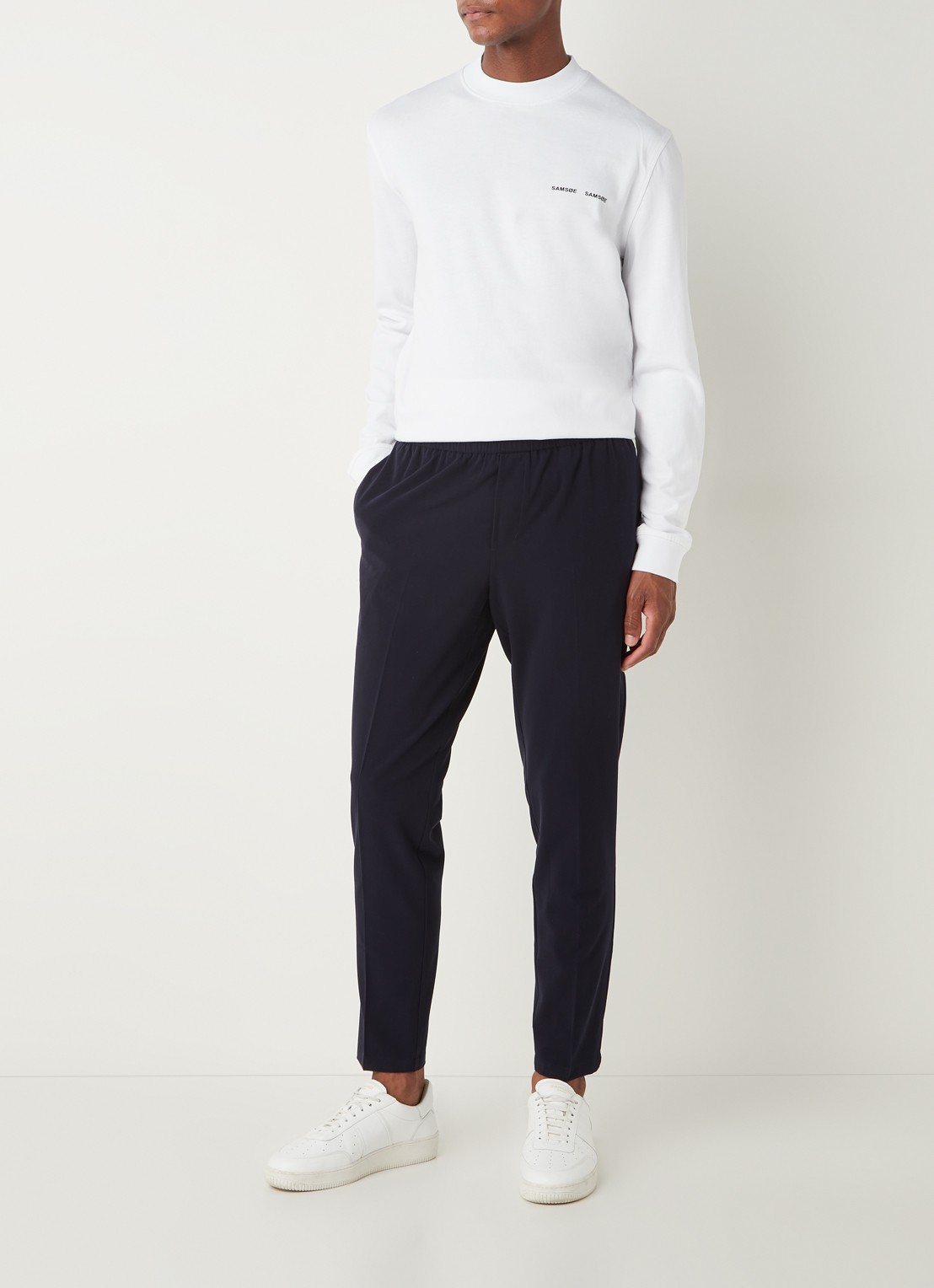 SAMSØE SAMSØE Smithy tapered fit cropped pantalon met persplooi - voorkant 2 donkerblauw