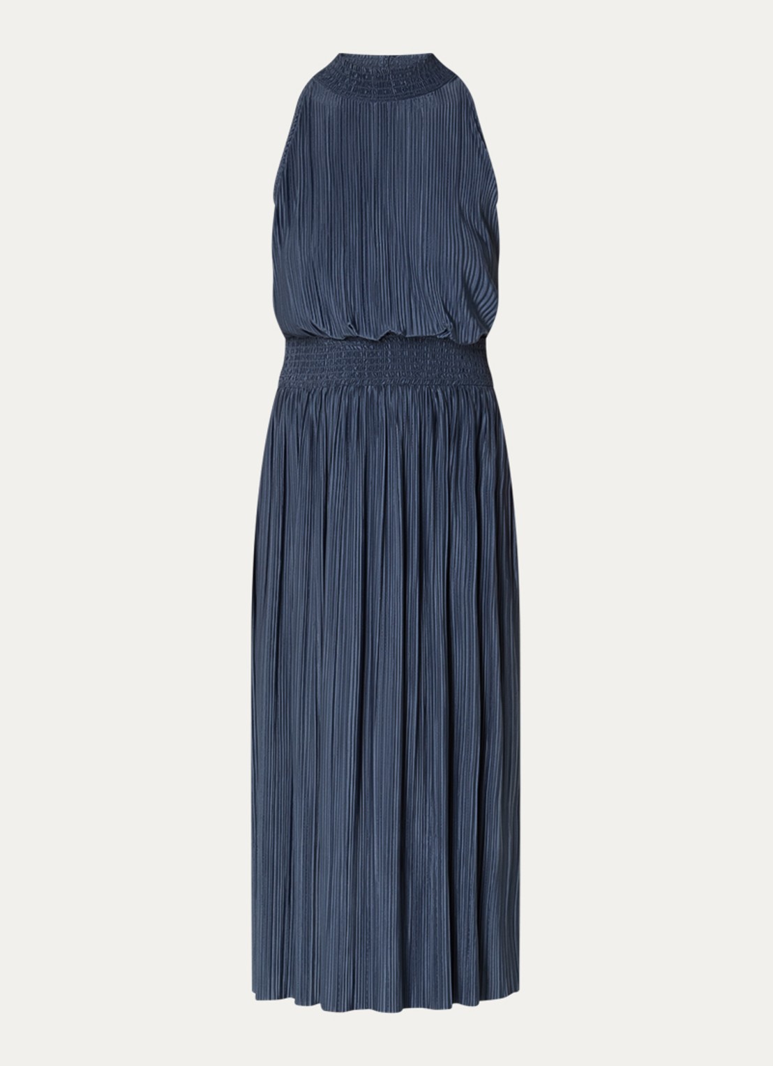 SAMSØE SAMSØE Uma midi halterjurk met plooidetail - voorkant 3 donkerblauw