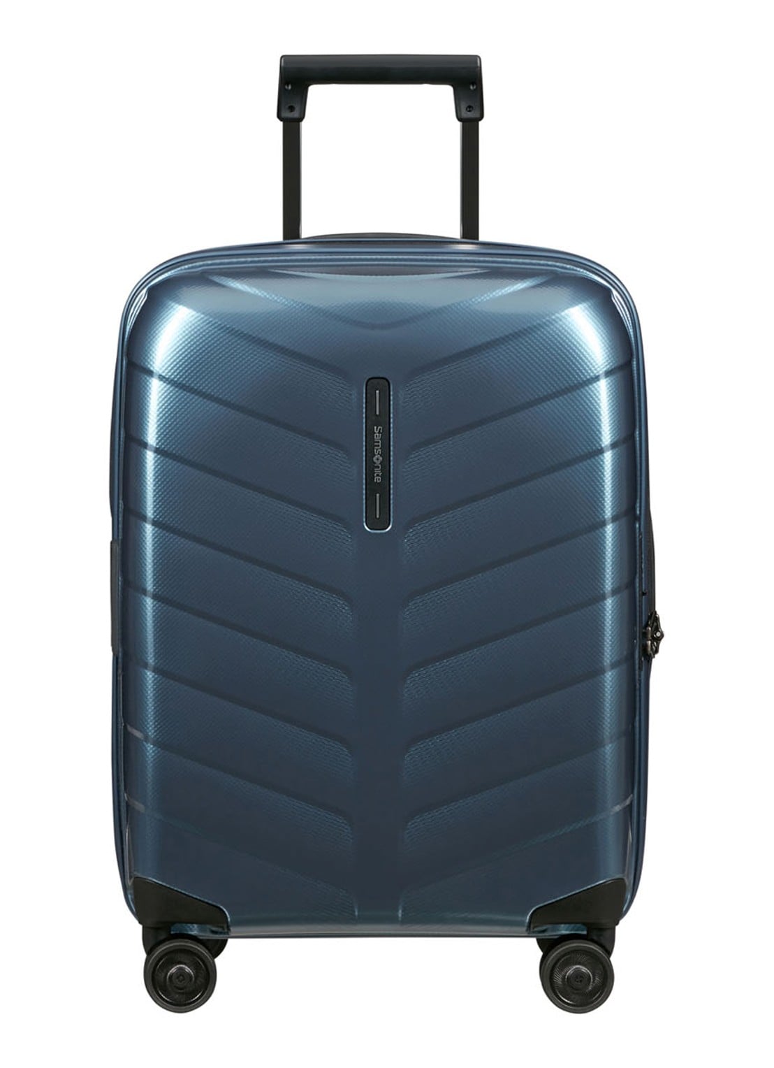 Samsonite Attrix vergrootbare spinner 55 cm - voorkant staalblauw