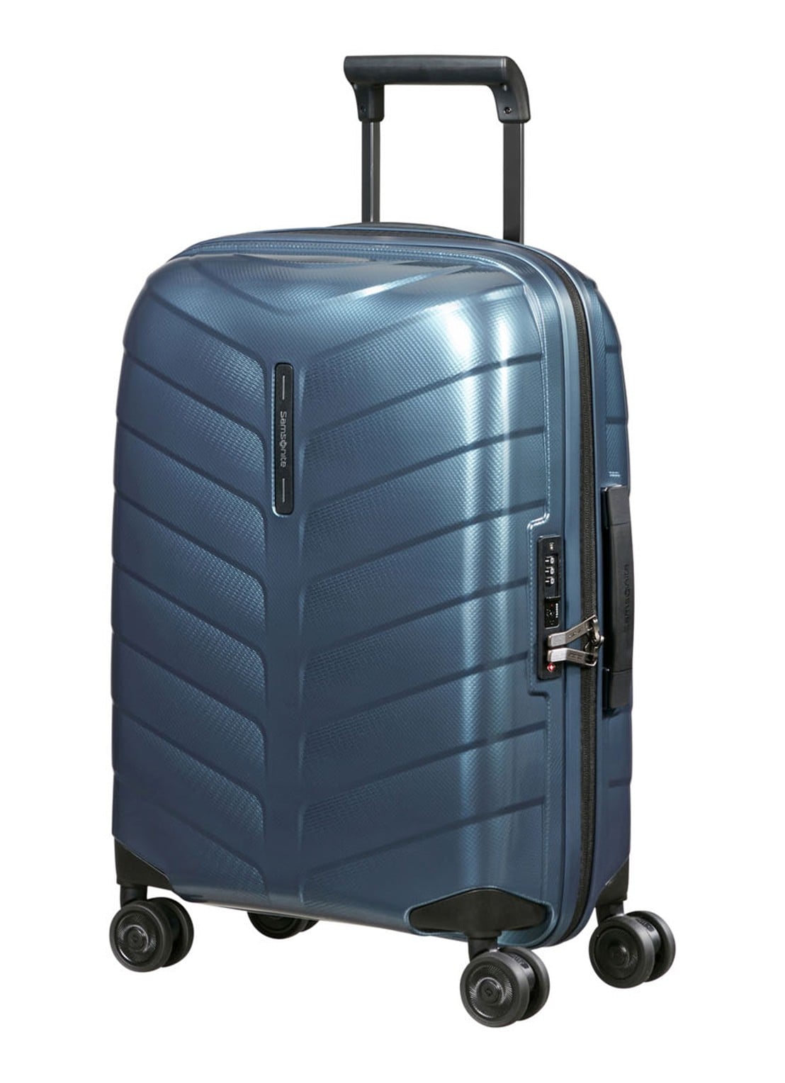 Samsonite Attrix vergrootbare spinner 55 cm - voorkant 2 staalblauw