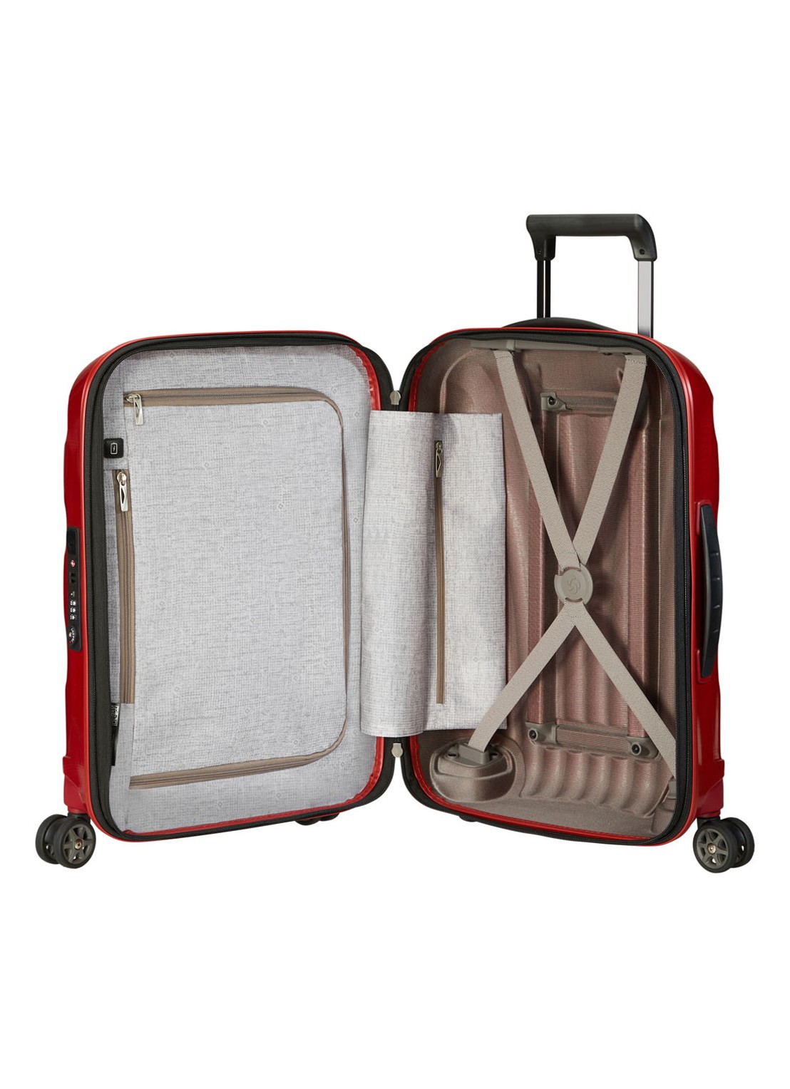 Samsonite C-Lite uitbreidbare spinner met USB-poort 55 cm - voorkant 2 steenrood
