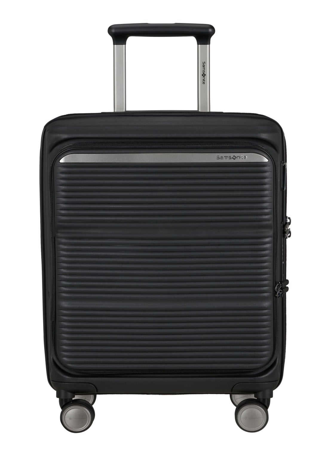Samsonite Paralux vergrootbare spinner 55 cm - voorkant 2 zwart