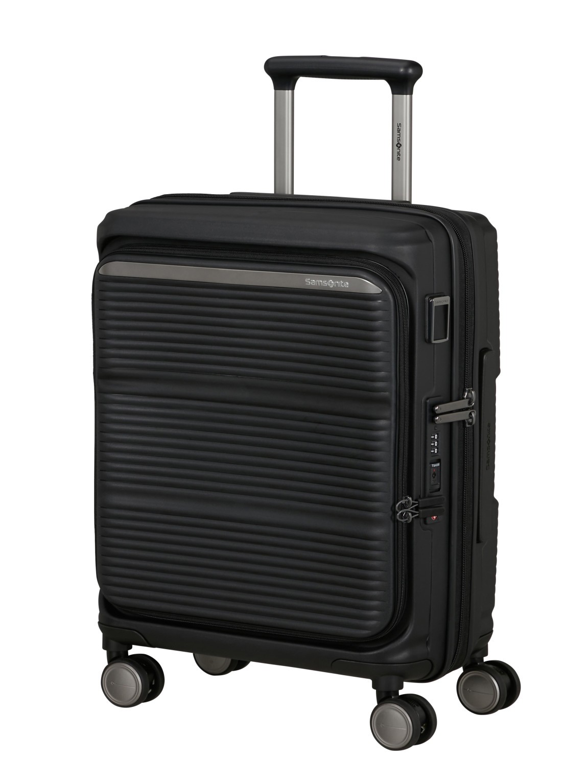 Samsonite Paralux vergrootbare spinner 55 cm - voorkant 3 zwart