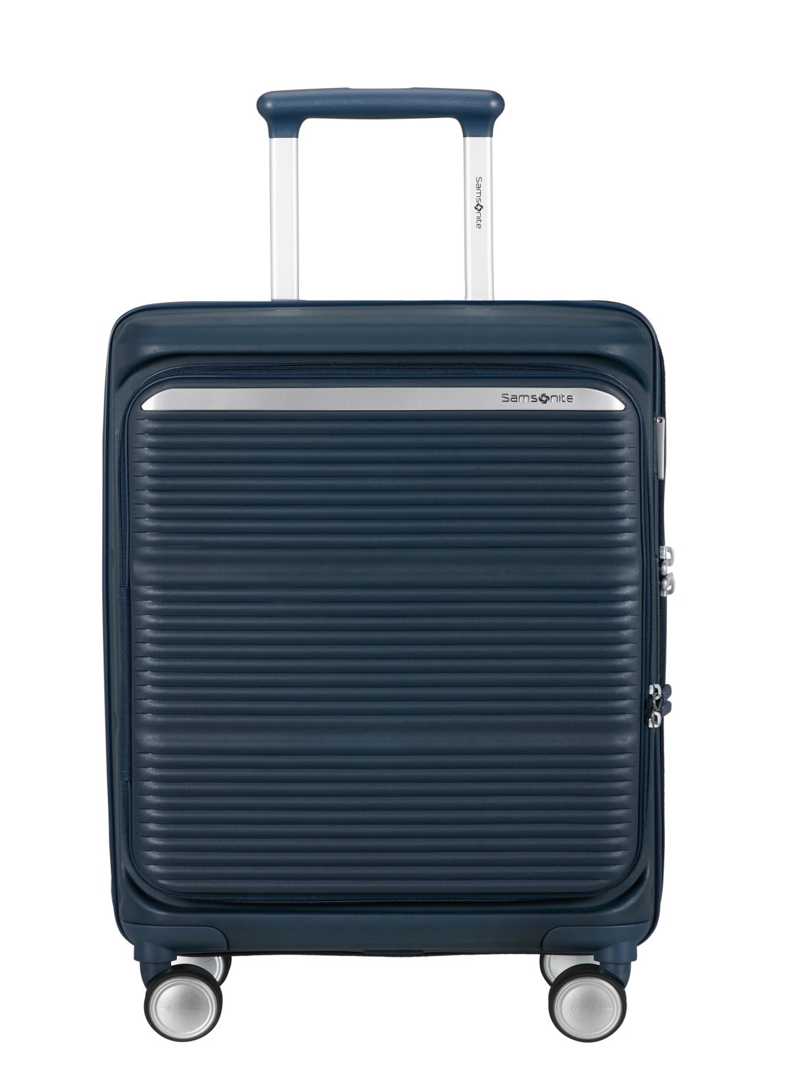 Samsonite Paralux vergrootbare spinner 55 cm - voorkant donkerblauw