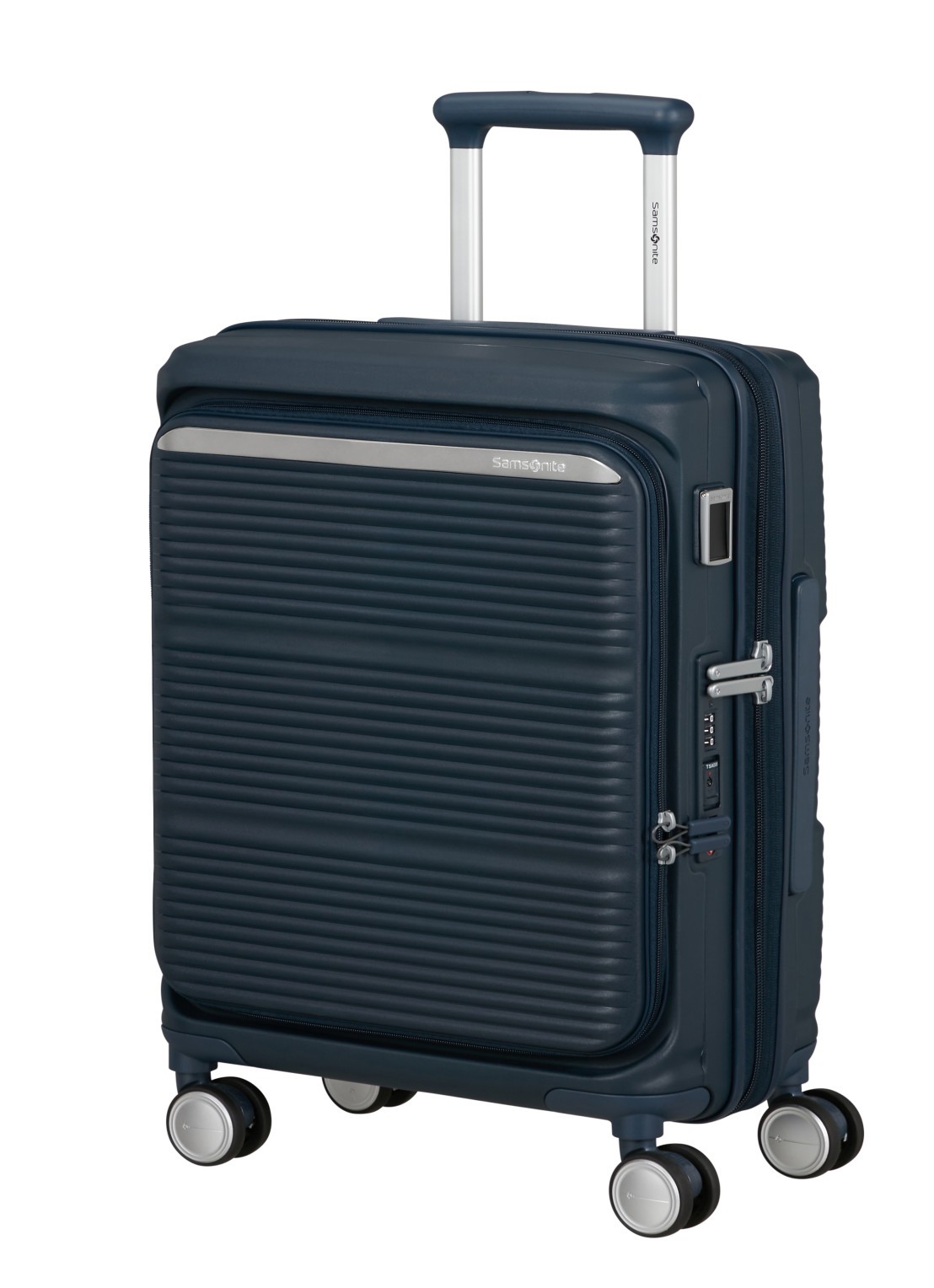 Samsonite Paralux vergrootbare spinner 55 cm - voorkant 2 donkerblauw