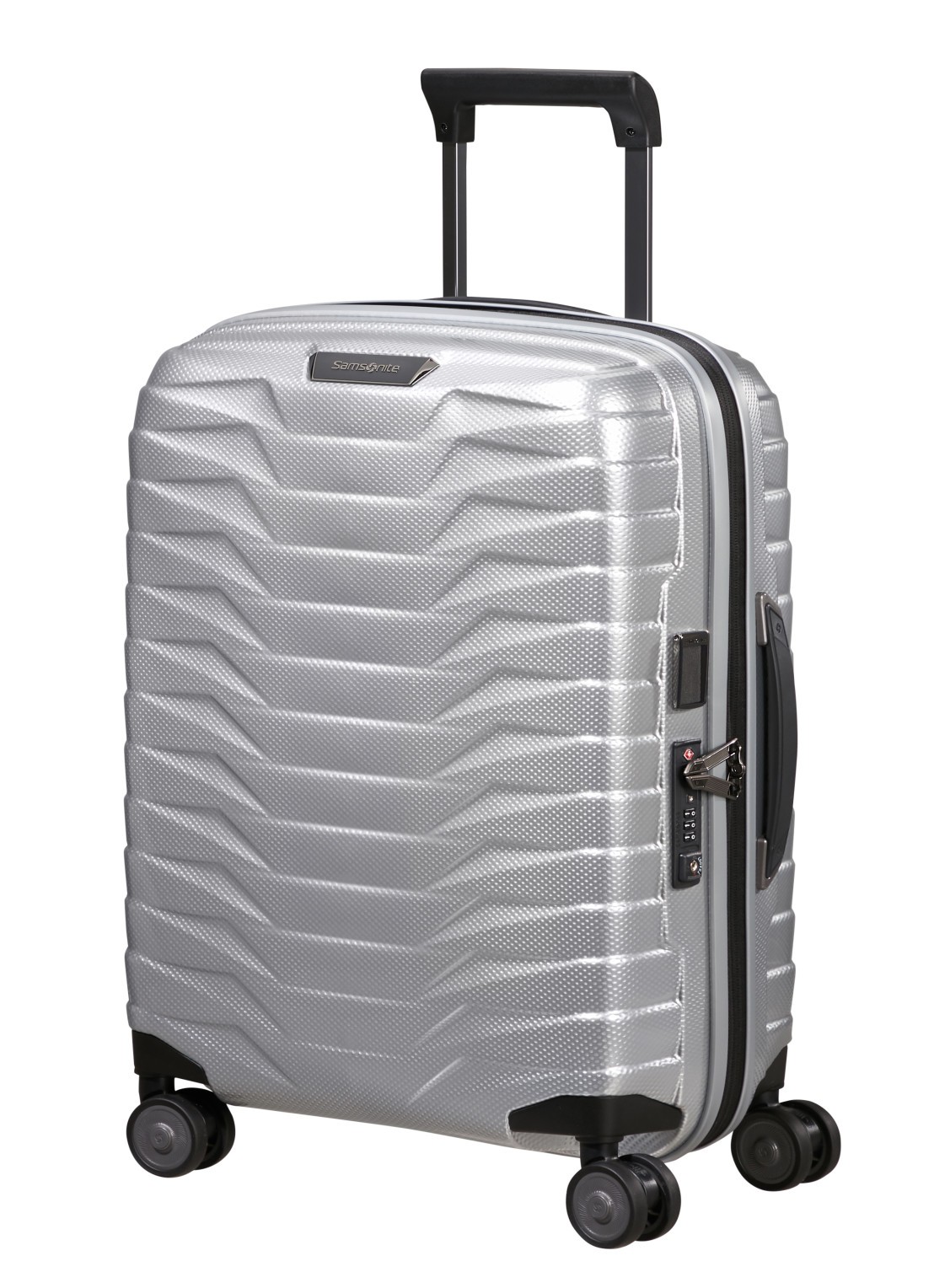 Samsonite Proxis vergrootbare spinner 55 cm - voorkant 3 zilver
