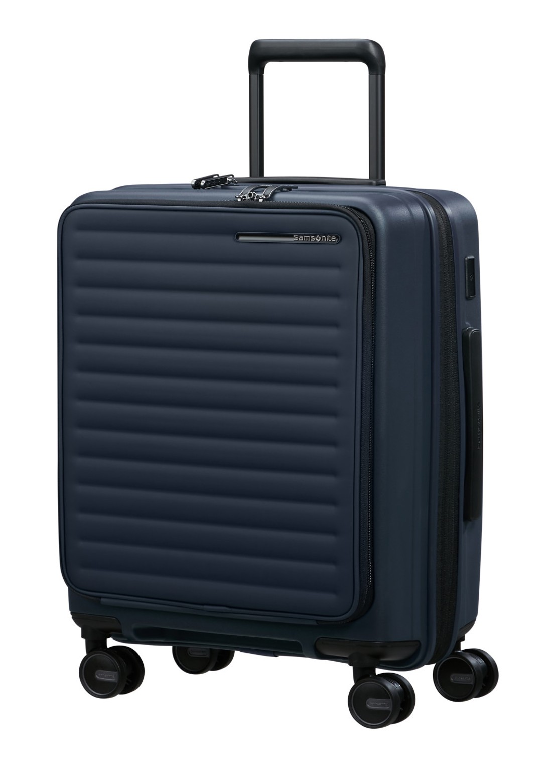 Samsonite Restackd Easy Access vergrootbare spinner 55 cm - voorkant 4 donkerblauw