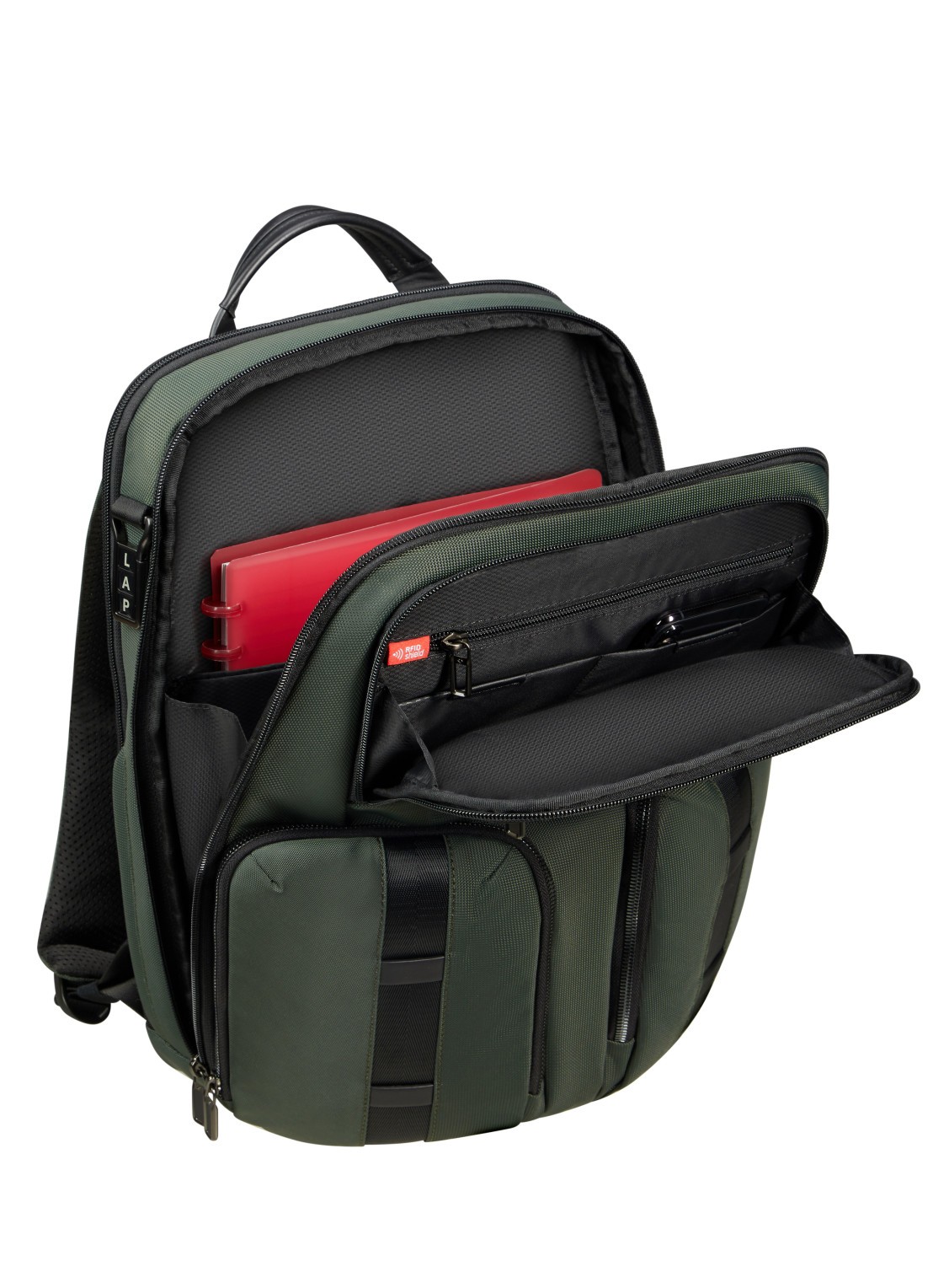Samsonite Urban-Eye rugzak met 15,6 inch laptopvak - detail legergroen