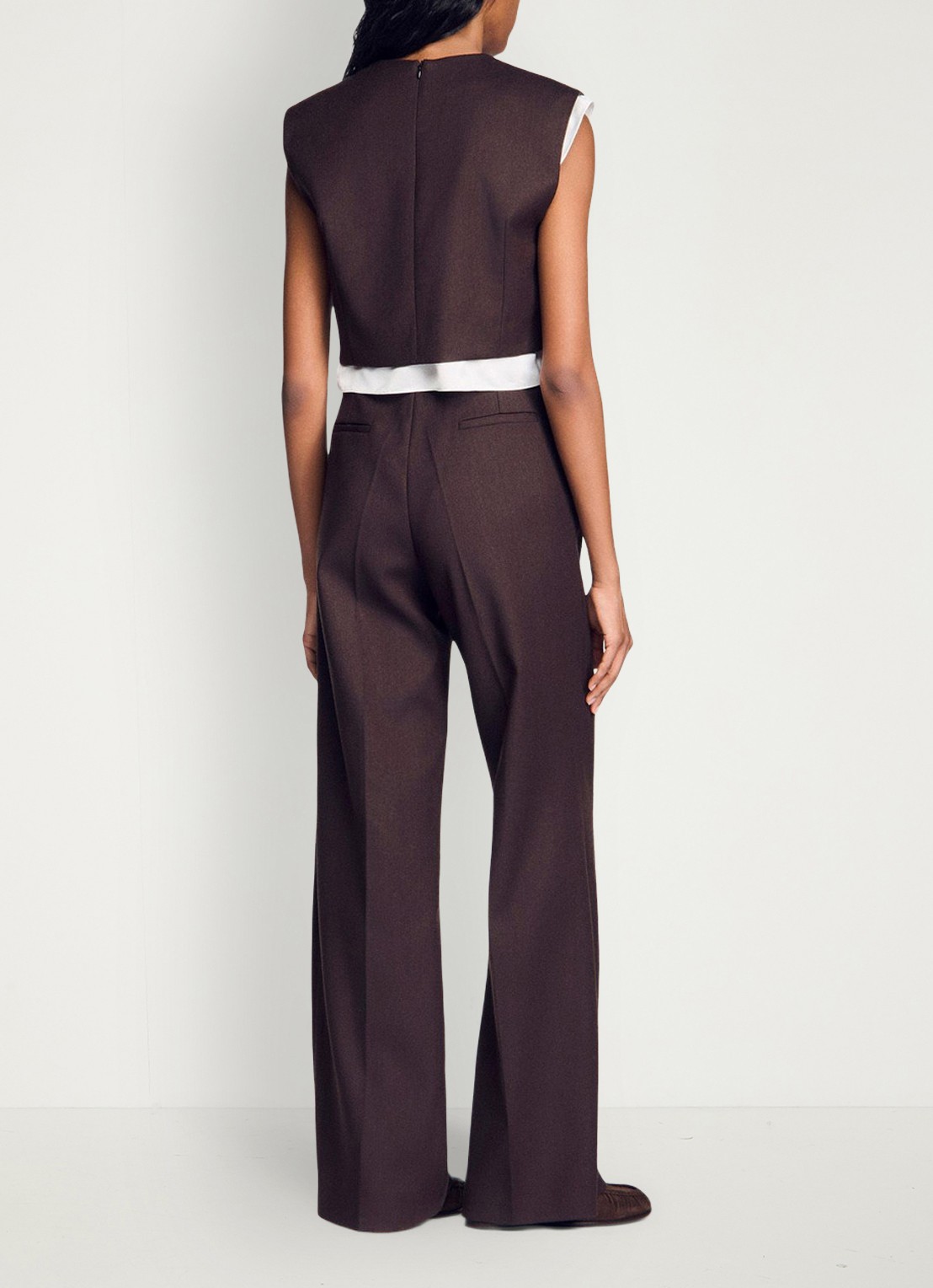 Sandro 2-in-1 crop top in wolblend - achterkant 3 lichtbruin