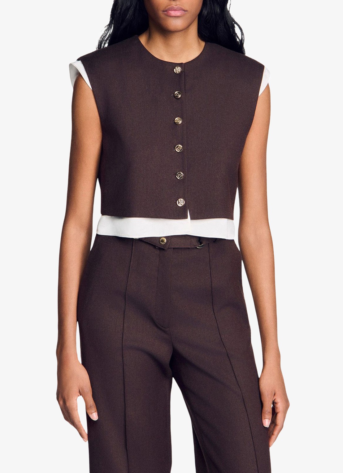 Sandro 2-in-1 crop top in wolblend - detail 4 lichtbruin