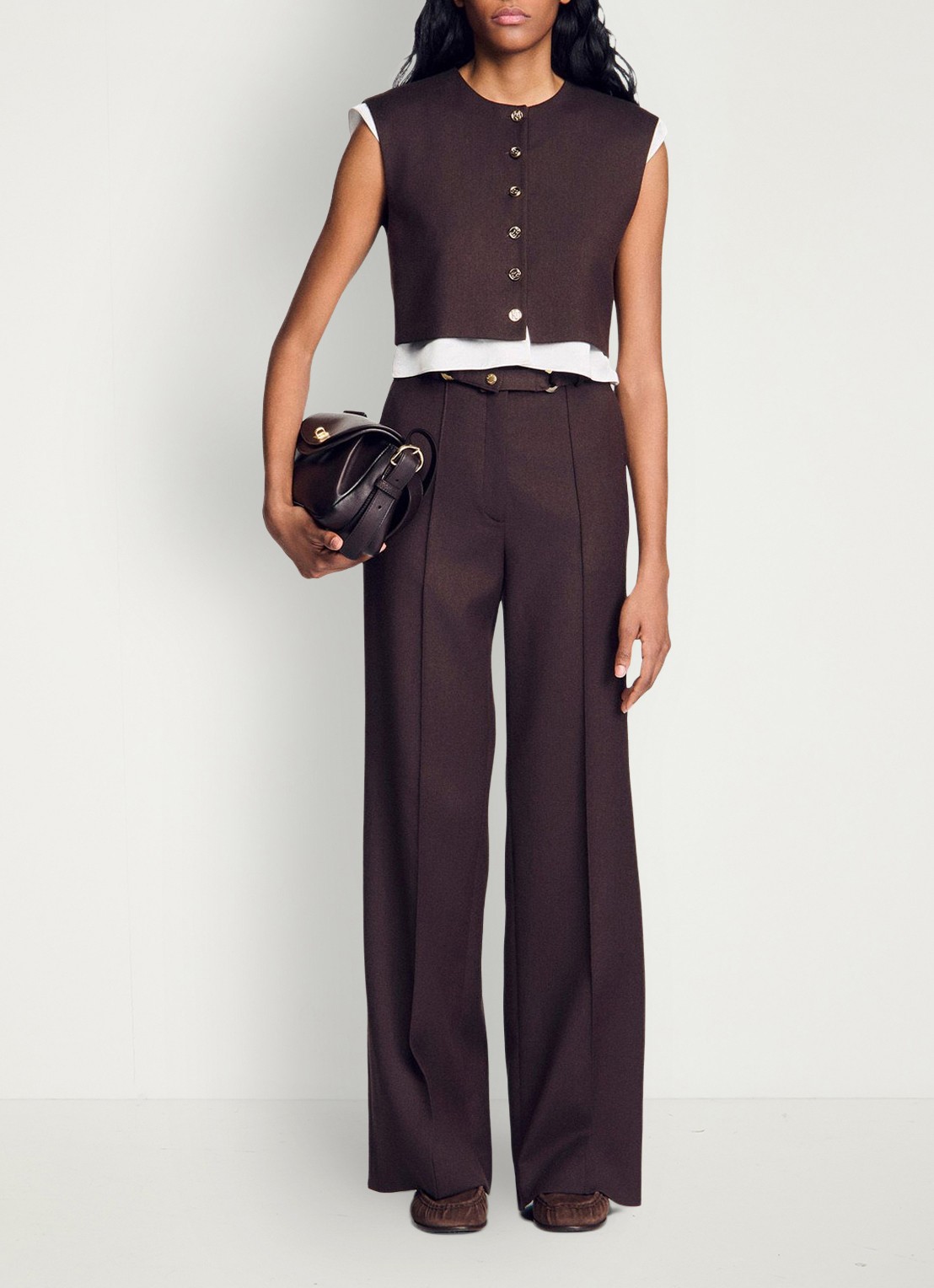 Sandro 2-in-1 crop top in wolblend - detail 5 lichtbruin