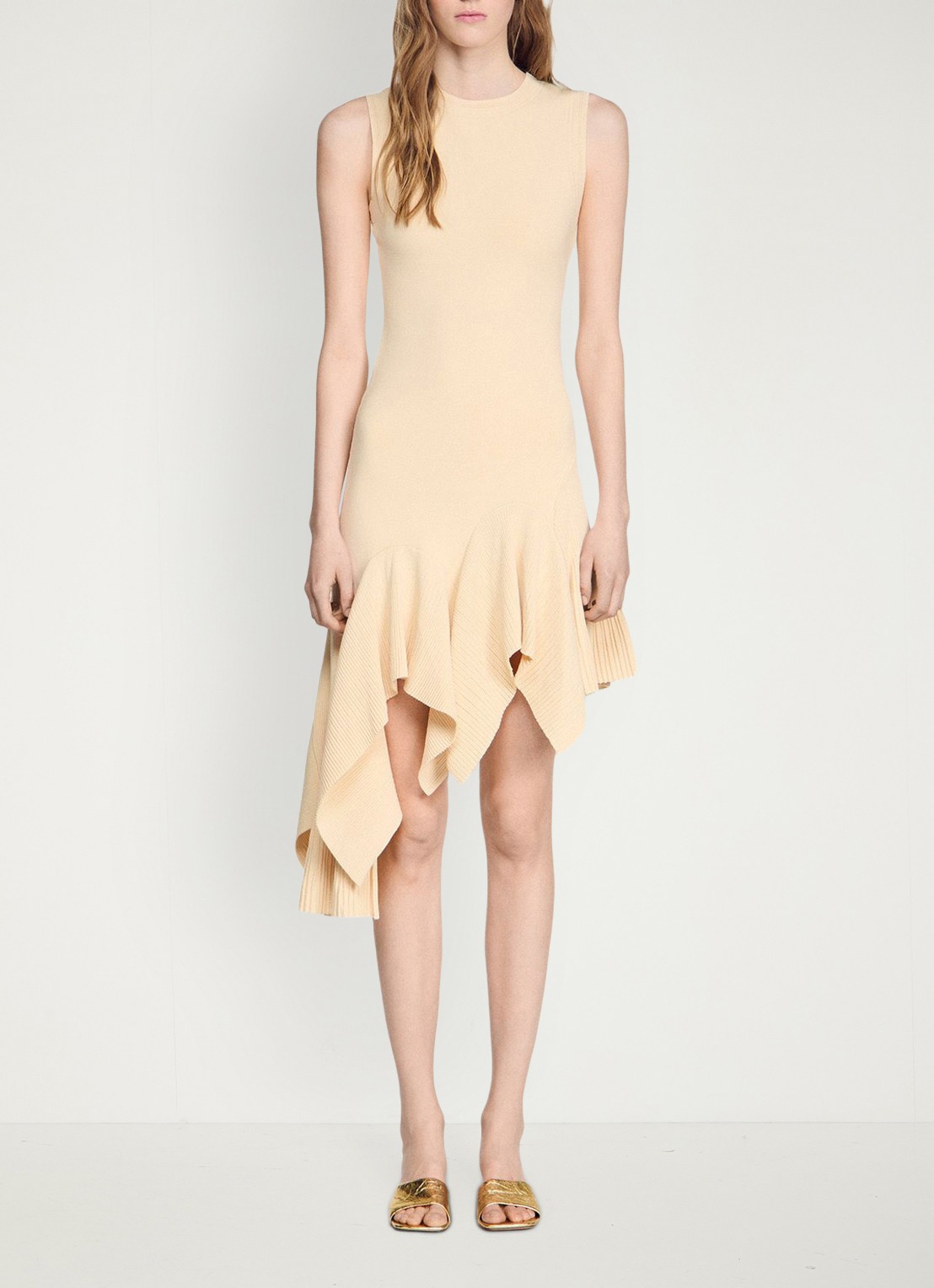 Sandro  Asymmetrische gedrapeerde midi-jurk - detail 4 vanilla / geel