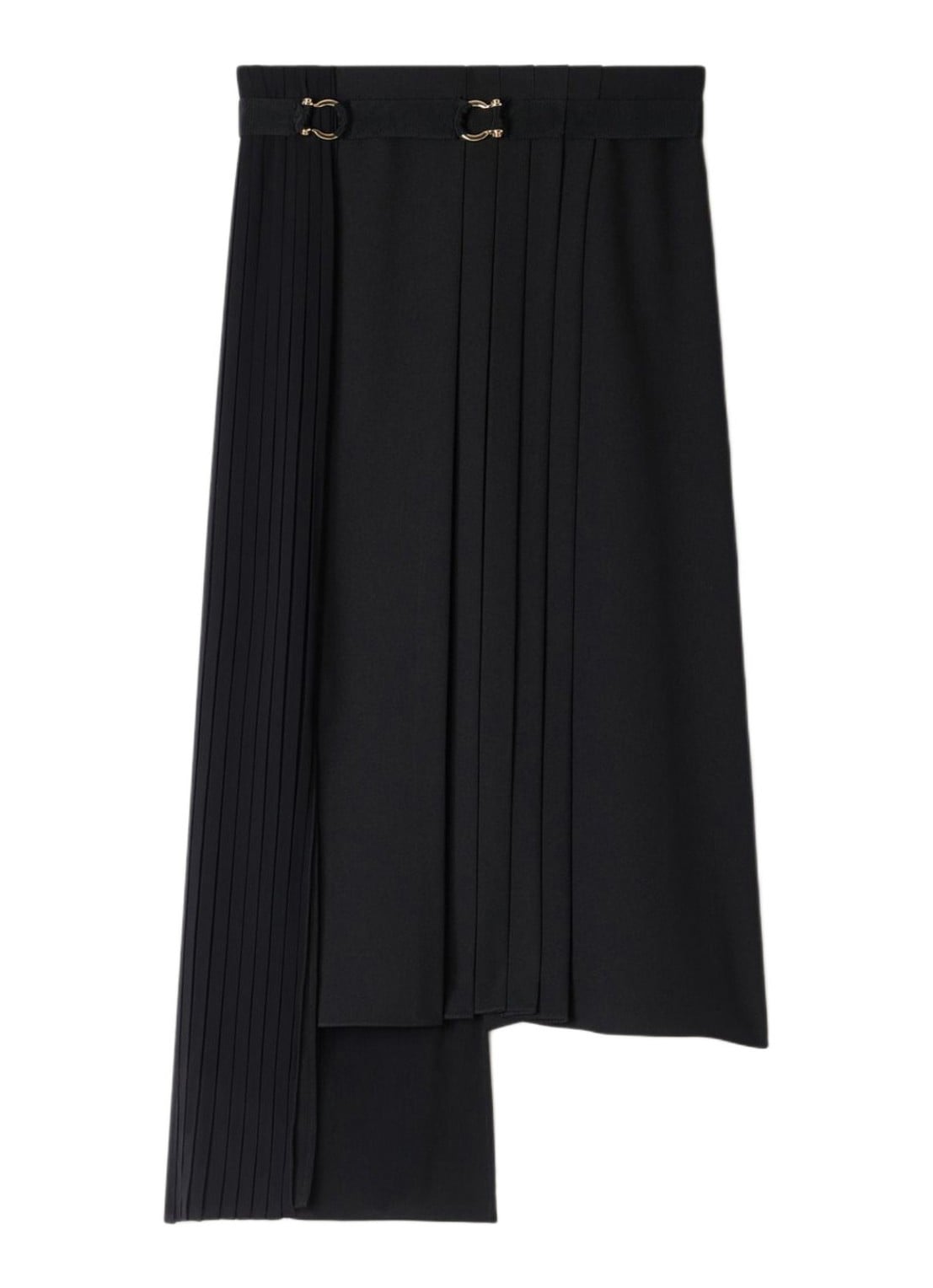 Sandro Asymmetrische midi rok met plooidetail - voorkant 5 zwart