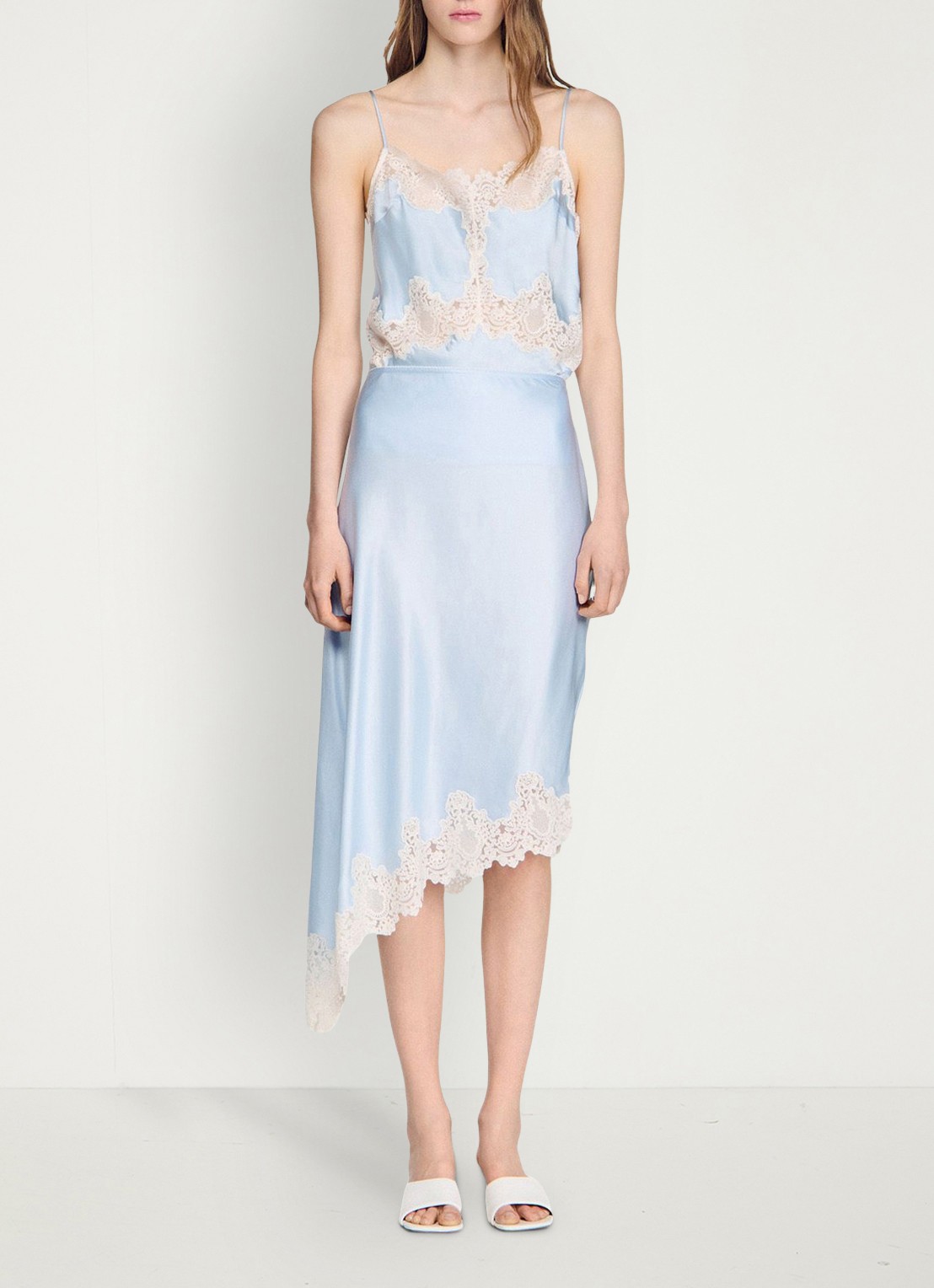 Sandro  Asymmetrische rok met details van kant - detail 5 blauw / ecru
